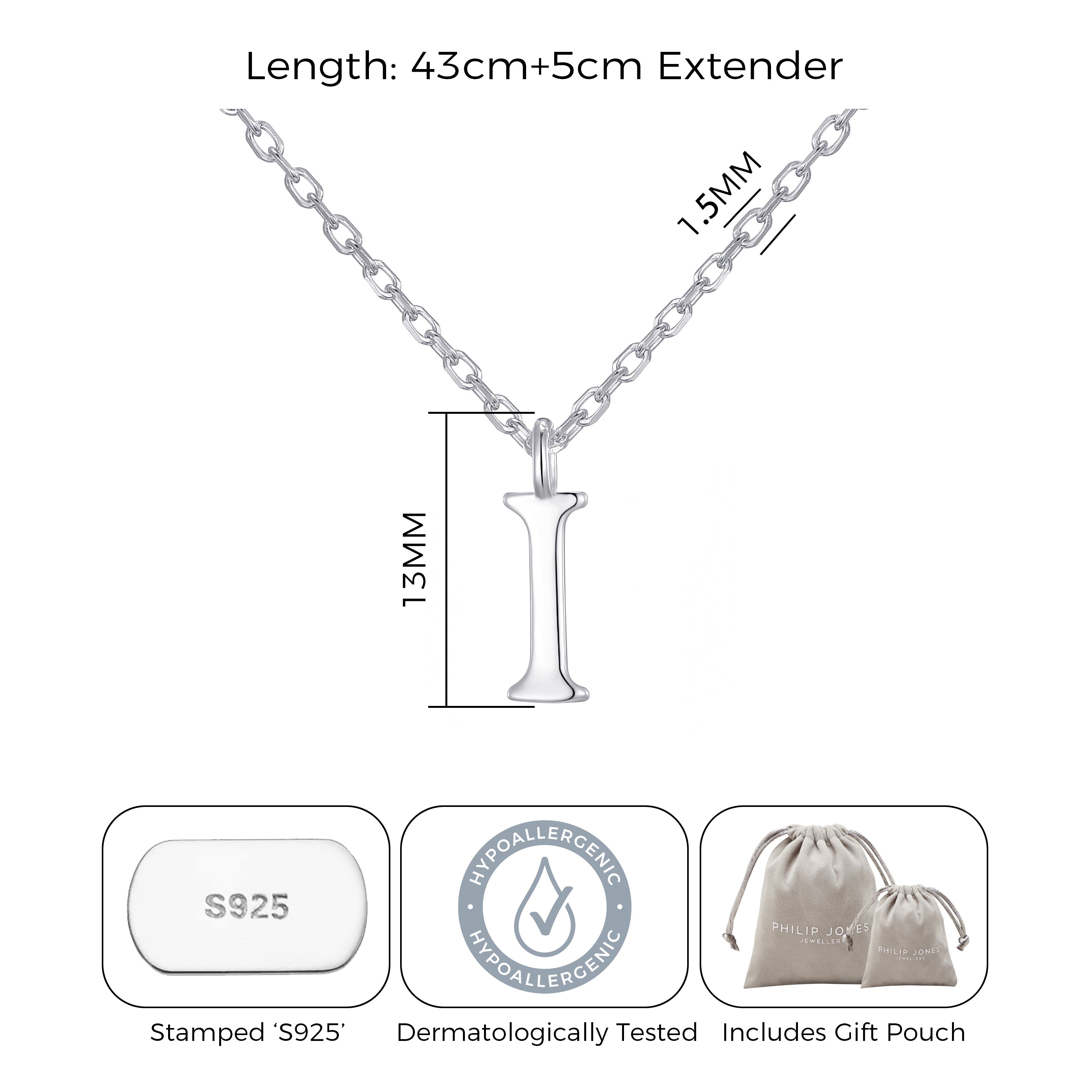 Sterling Silver Initial I Necklace