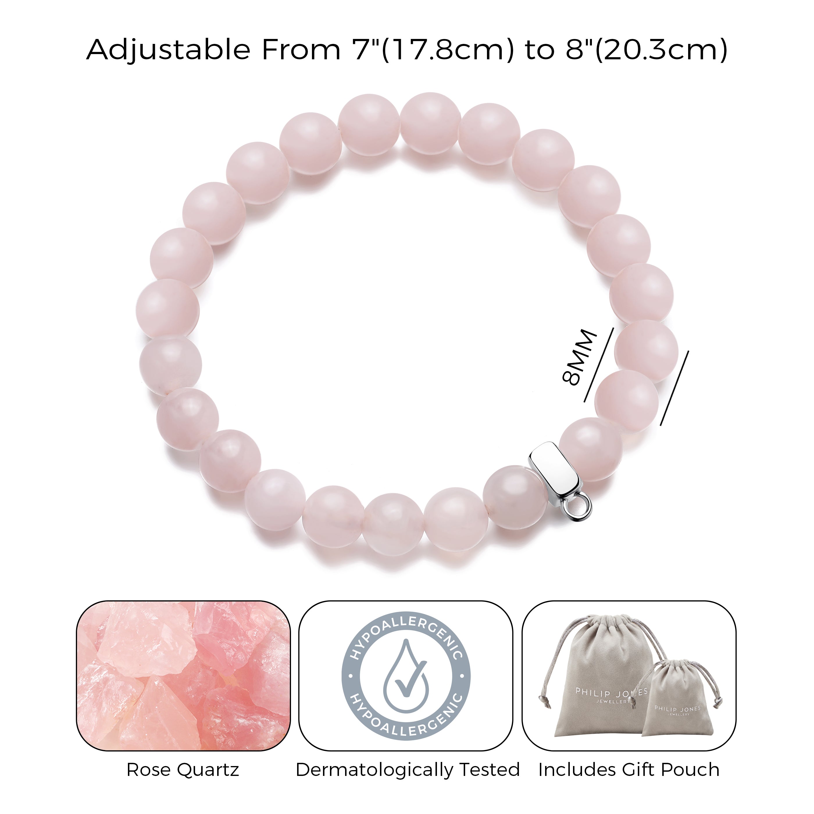 Rose Quartz Gemstone Charm Stretch Bracelet