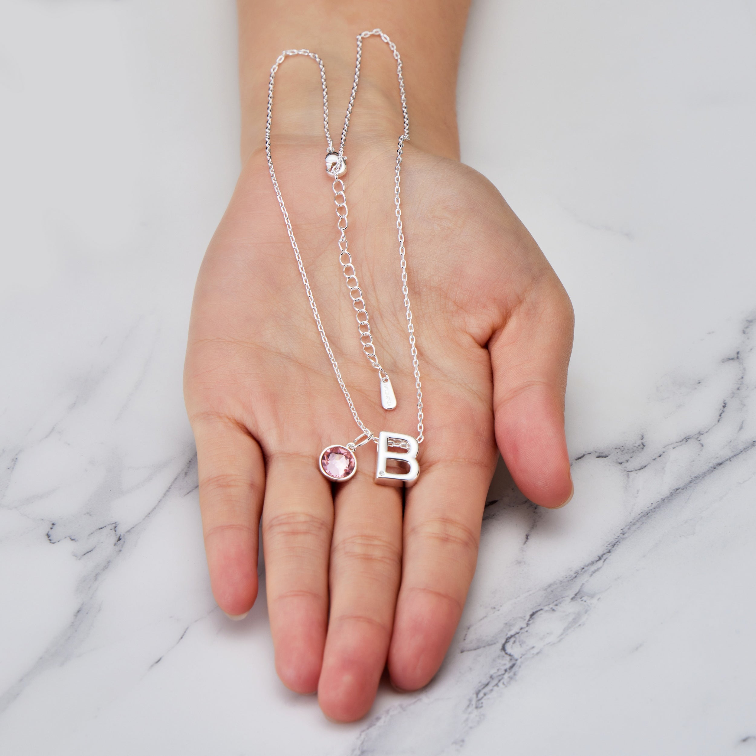 Initial B Necklace with Birthstone Charm Created with Zircondia® Crystals
