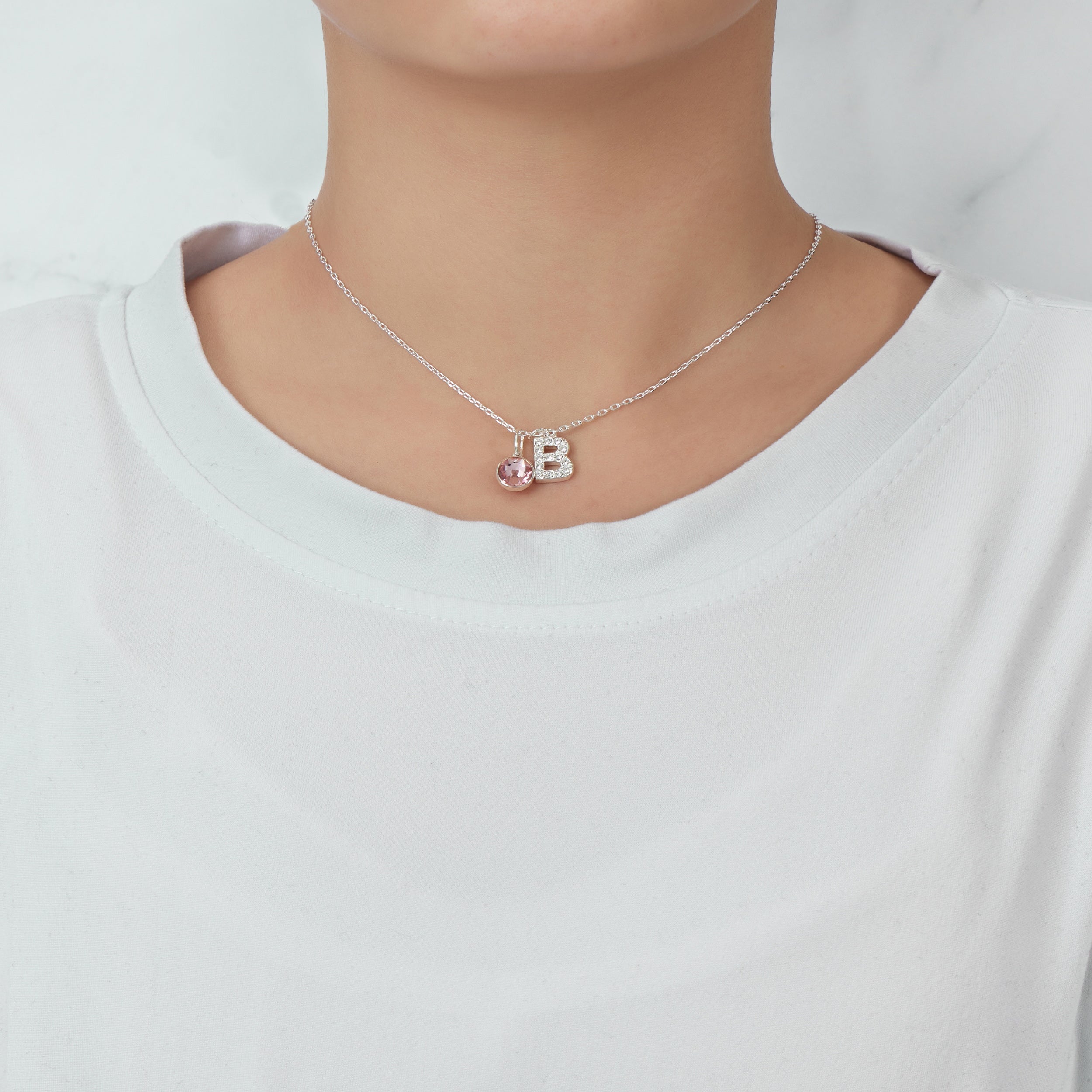 Pave Initial B Necklace with Birthstone Charm Created with Zircondia® Crystals