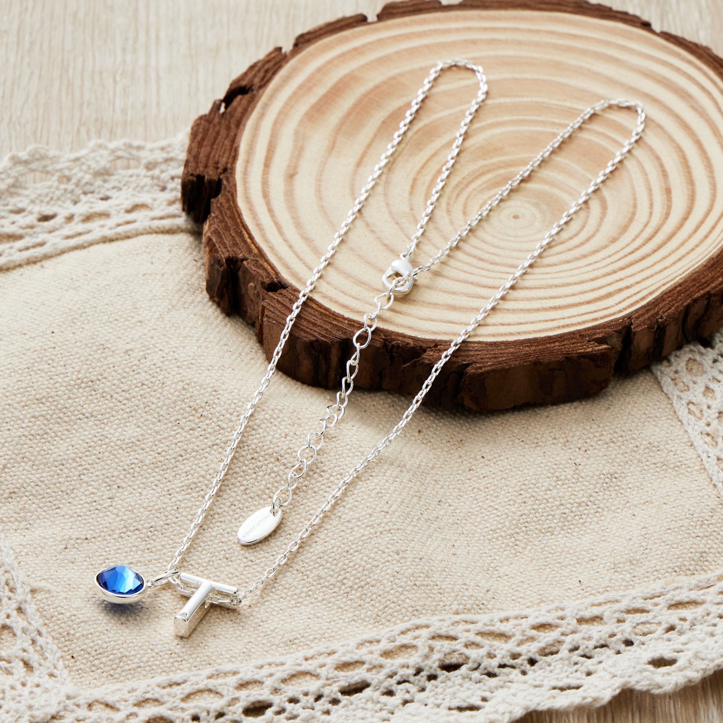 Initial T Necklace with Birthstone Charm Created with Zircondia® Crystals