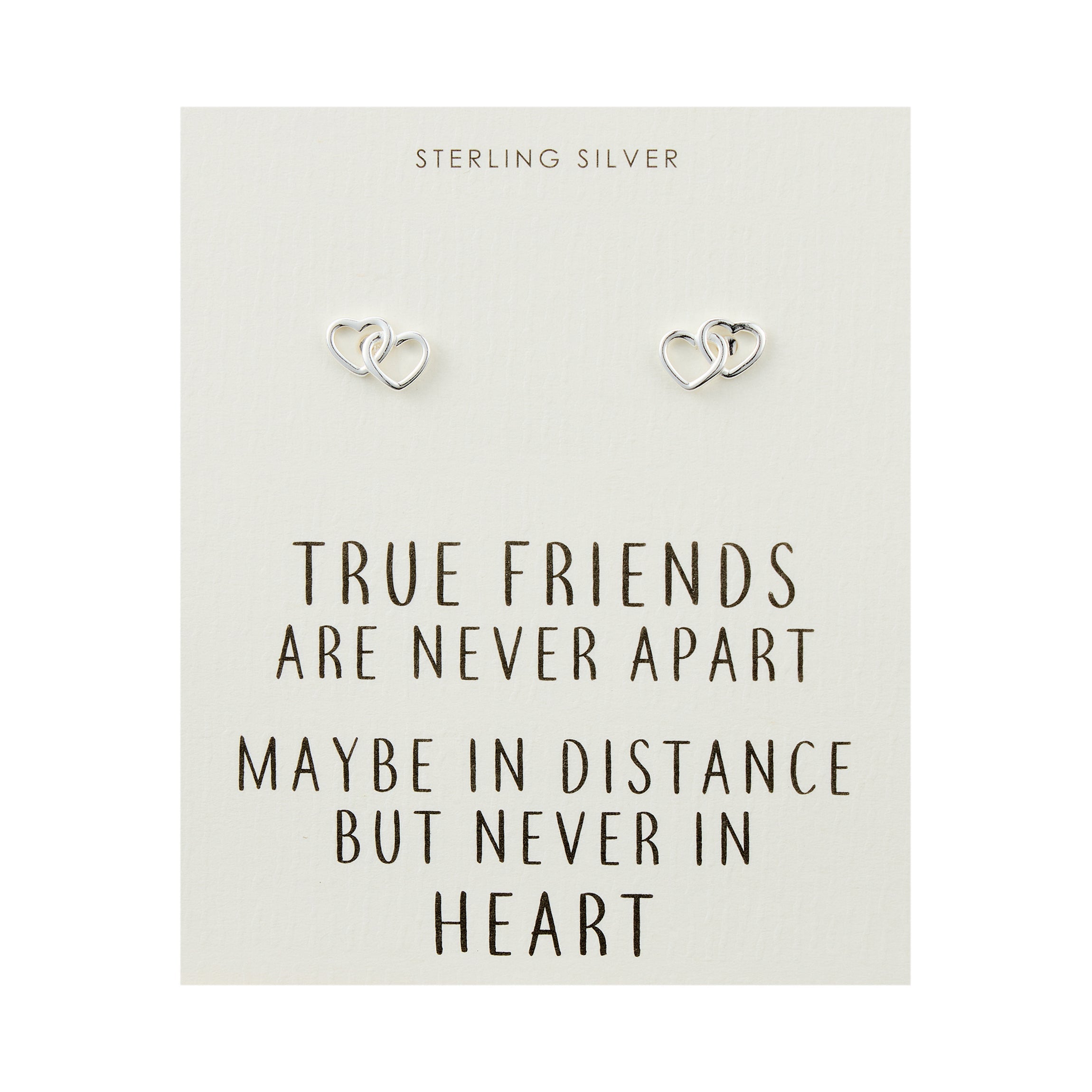 Sterling Silver True Friends Heart Link Earrings with Quote Card