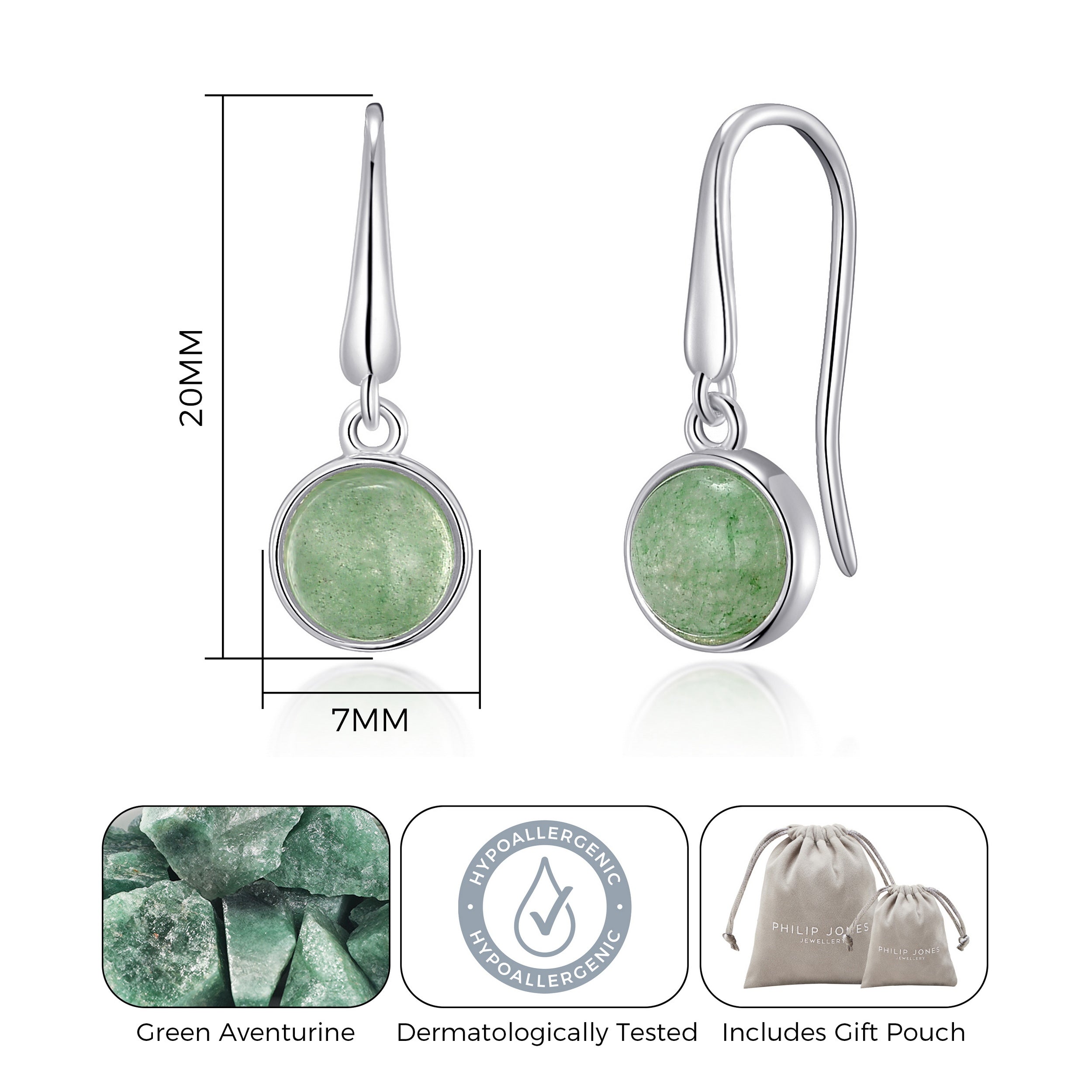 Green Aventurine Drop Earrings with Quote Card