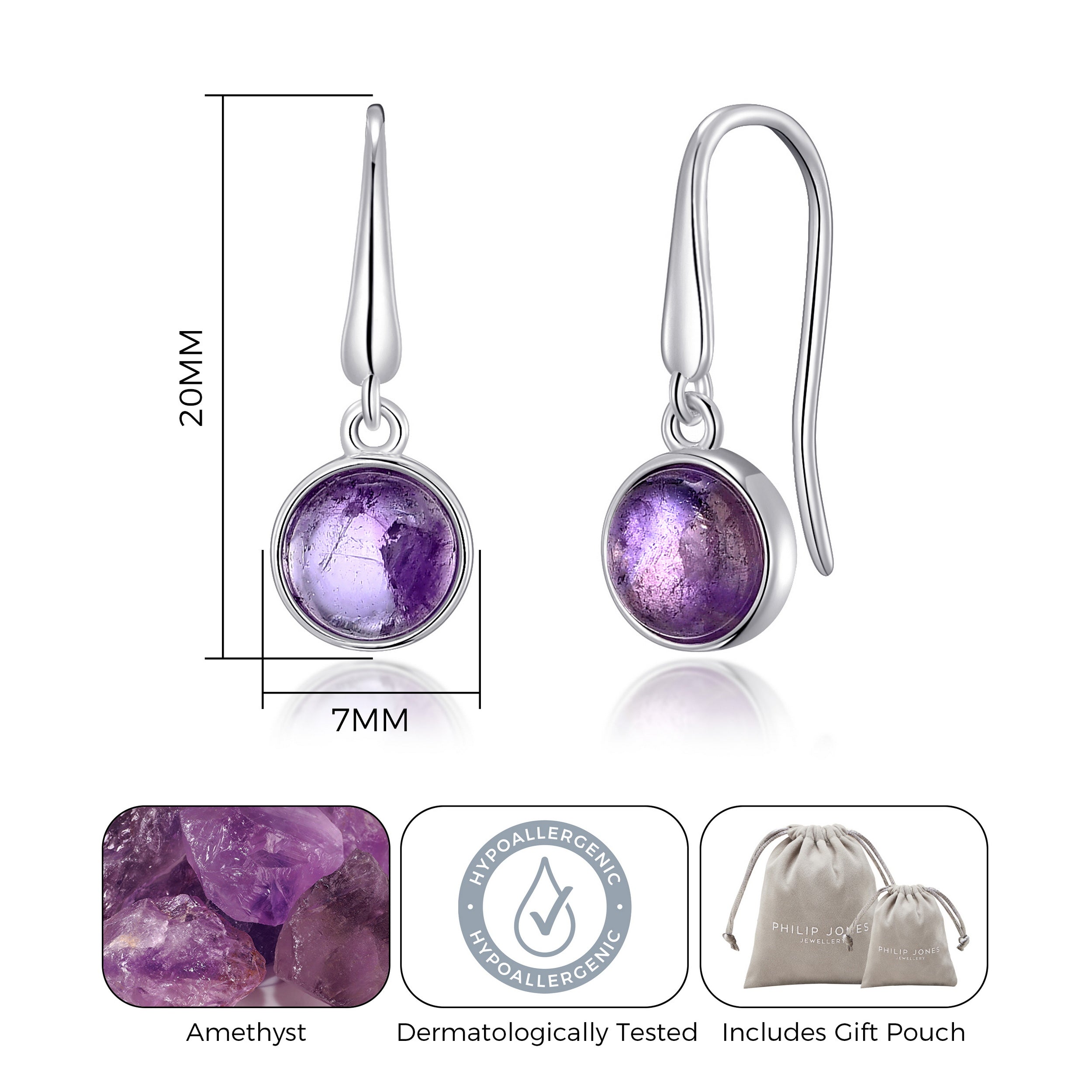 Amethyst Drop Earrings with Quote Card