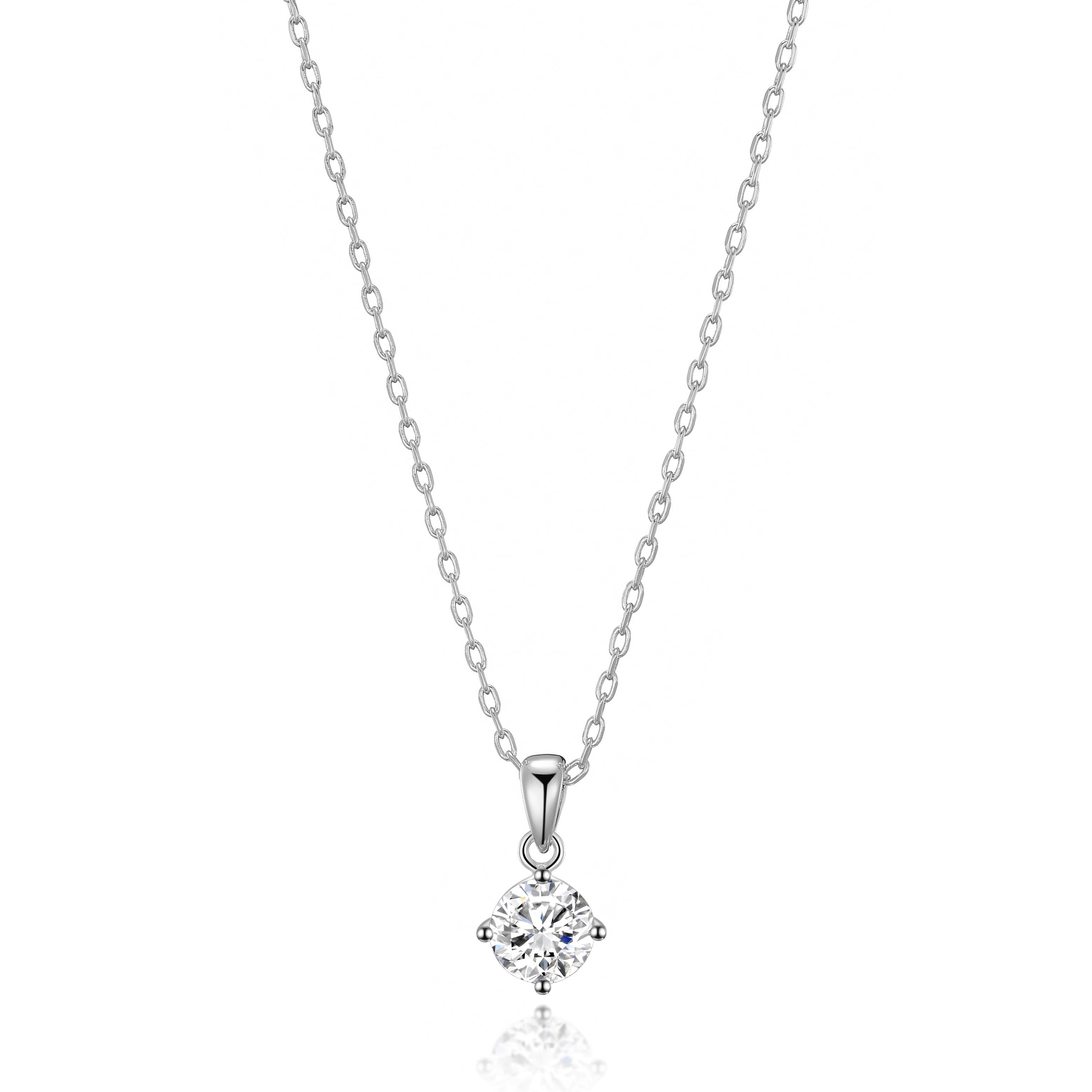Sterling Silver Solitaire CZ Necklace