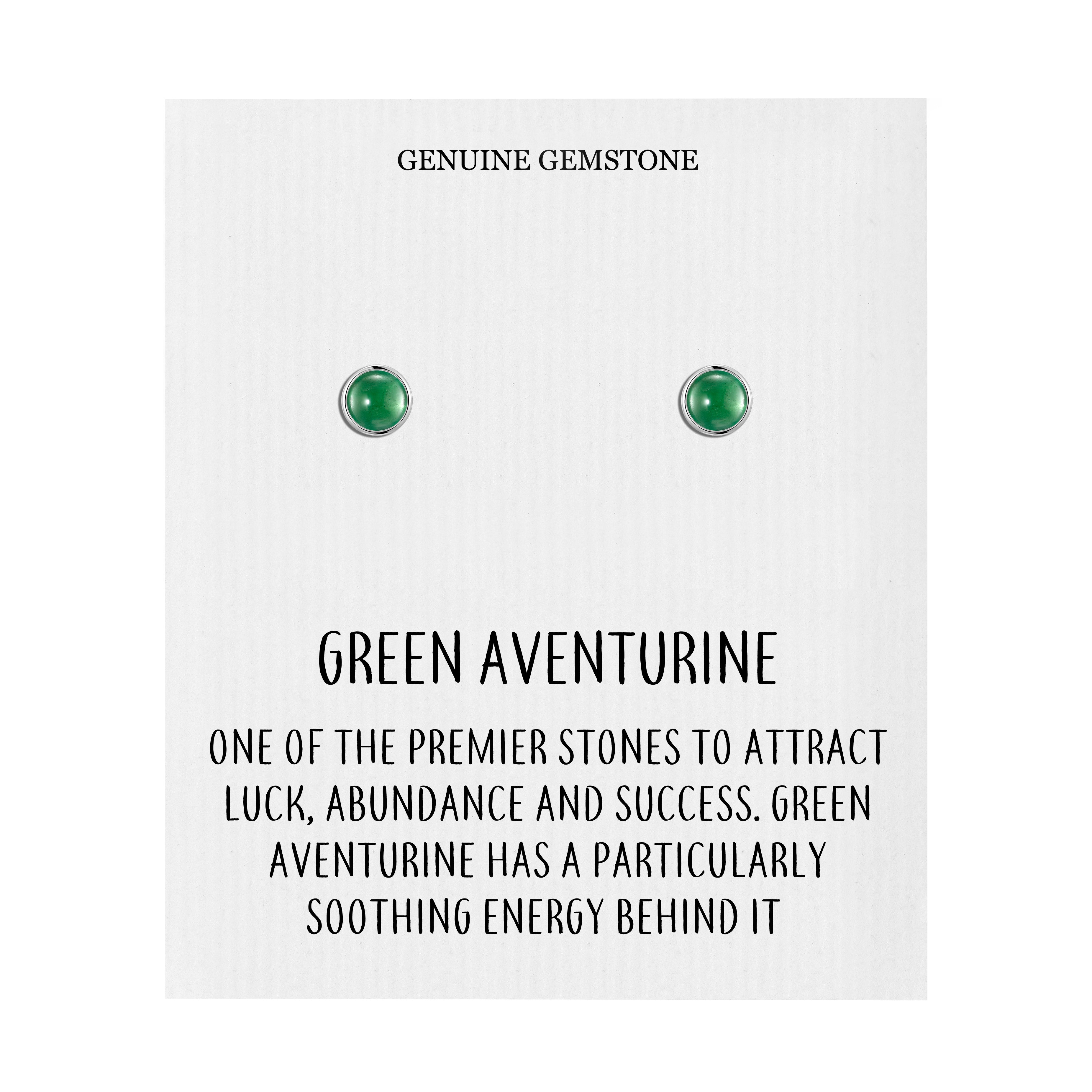 Green Aventurine Stud Earrings with Quote Card