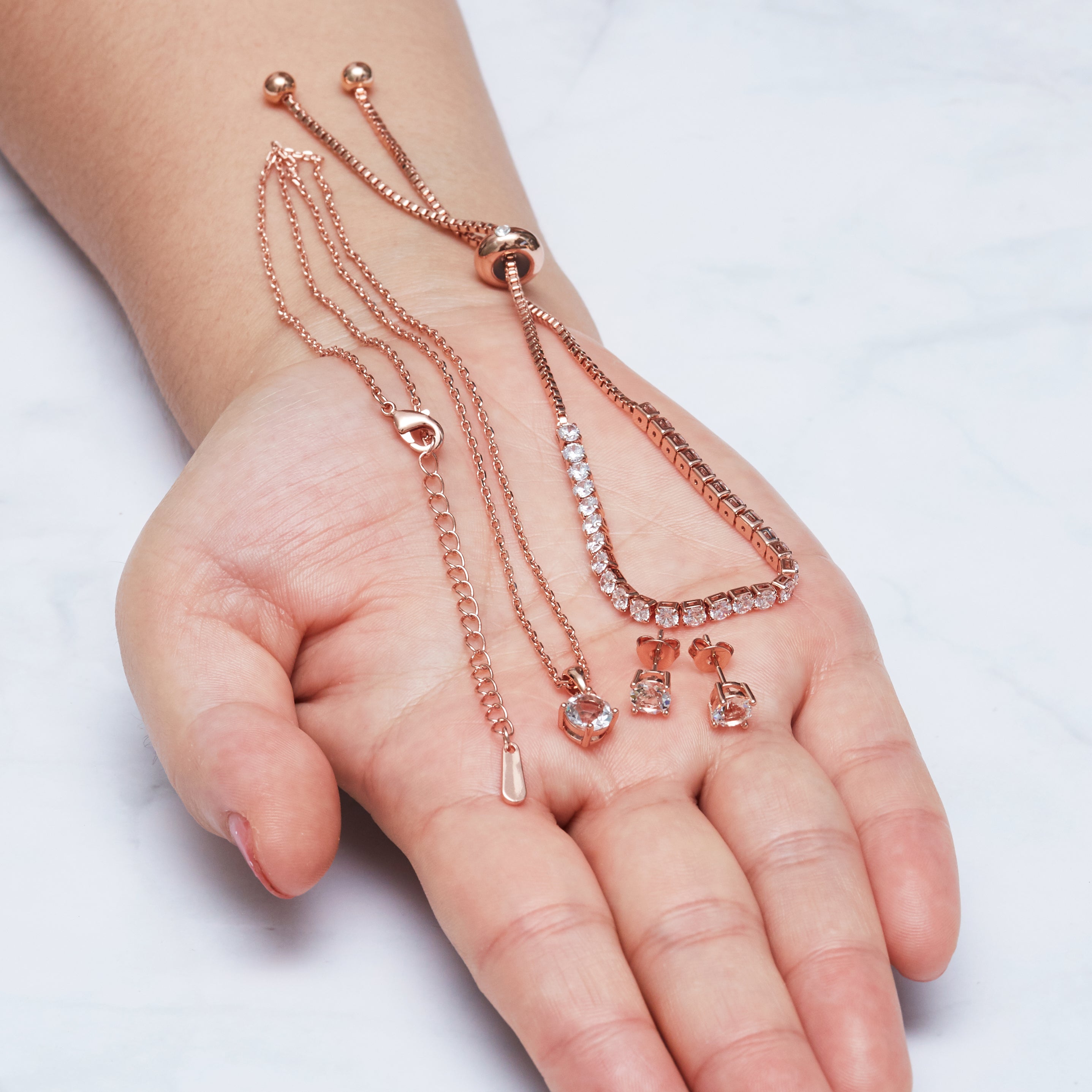 Rose Gold Plated Solitaire Friendship Set Created with Zircondia® Crystals