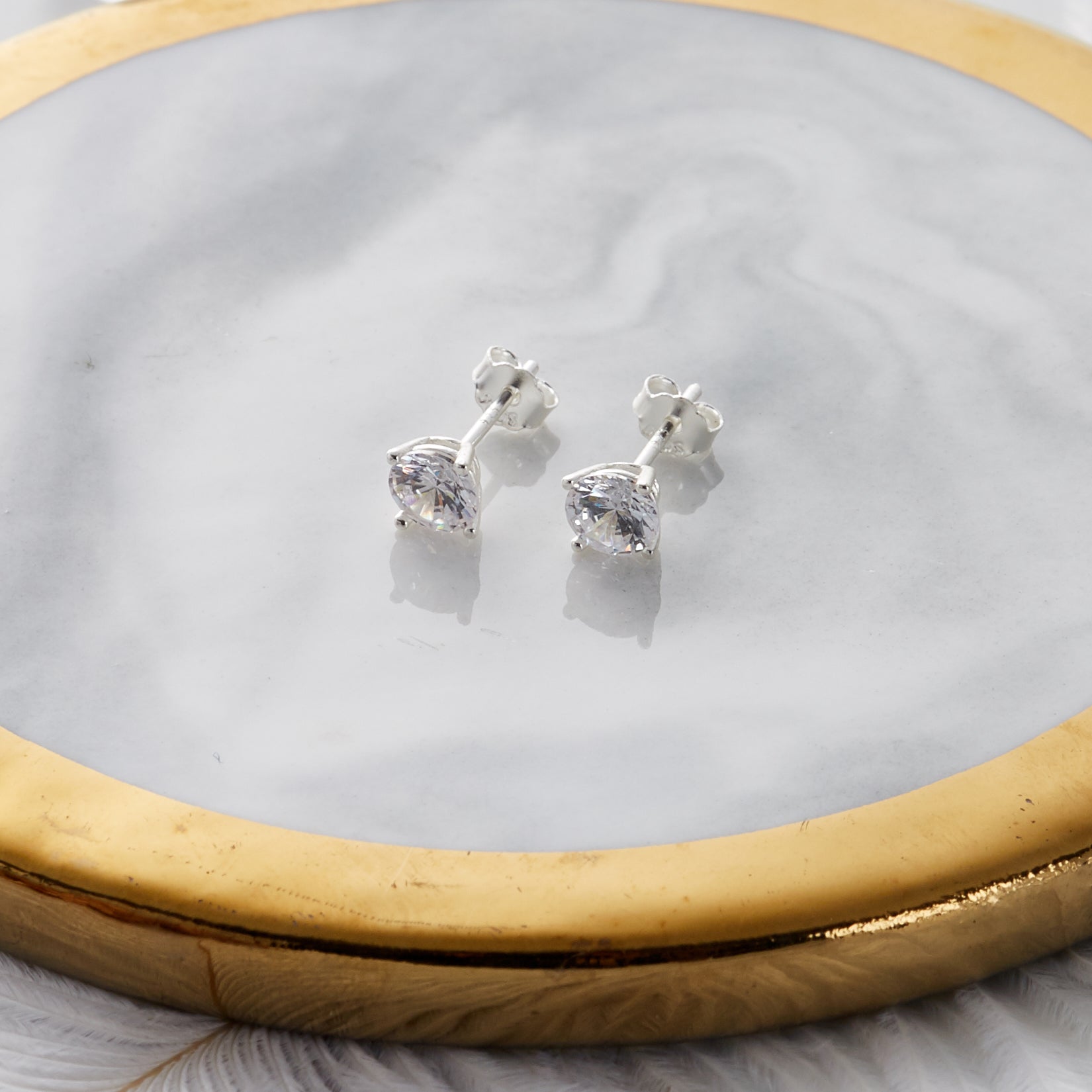 Sterling Silver 5mm Round Earrings Created with Zircondia® Crystals