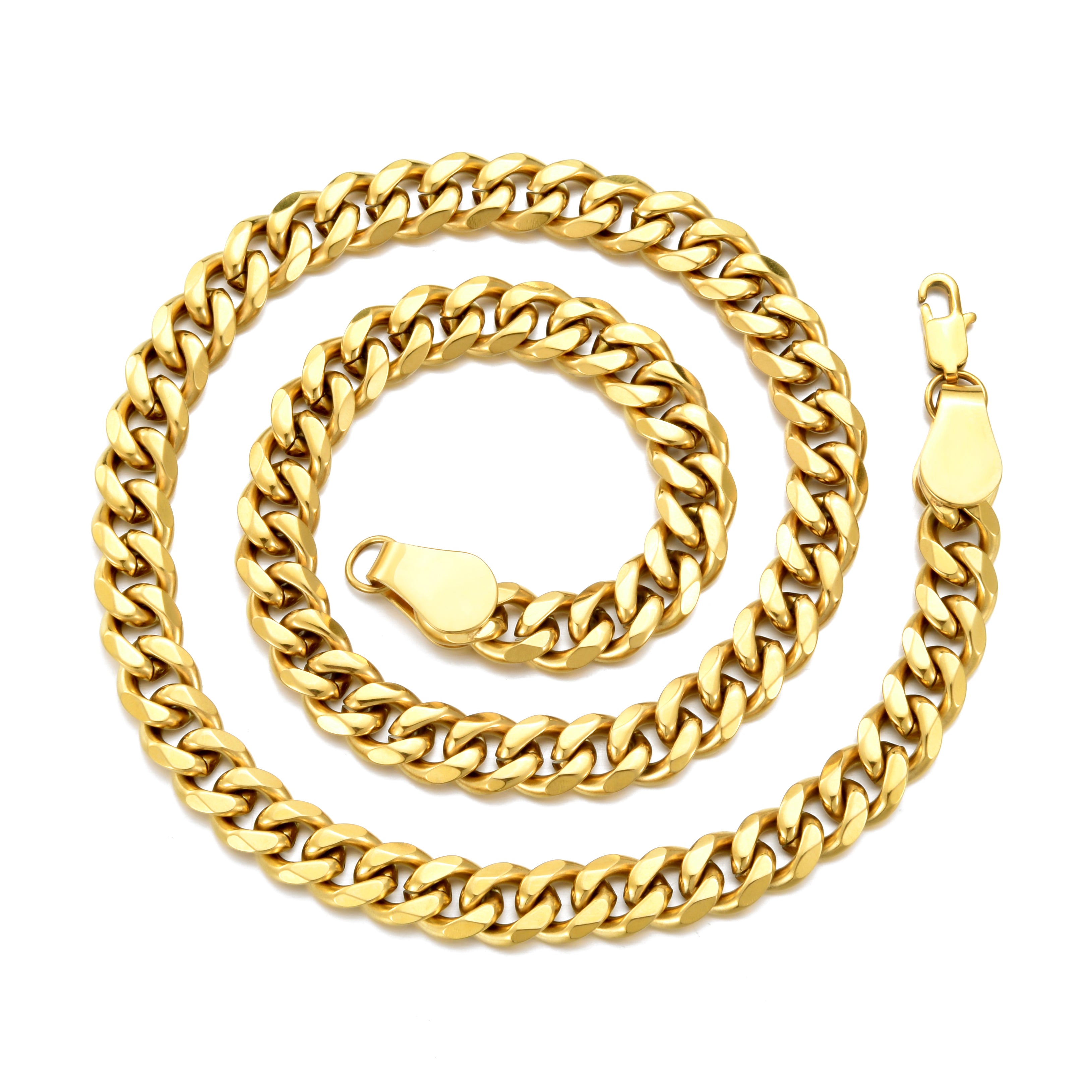 Men's 9mm Gold Plated Steel 22 Inch Cuban Curb Chain Necklace with Lobster Clasp