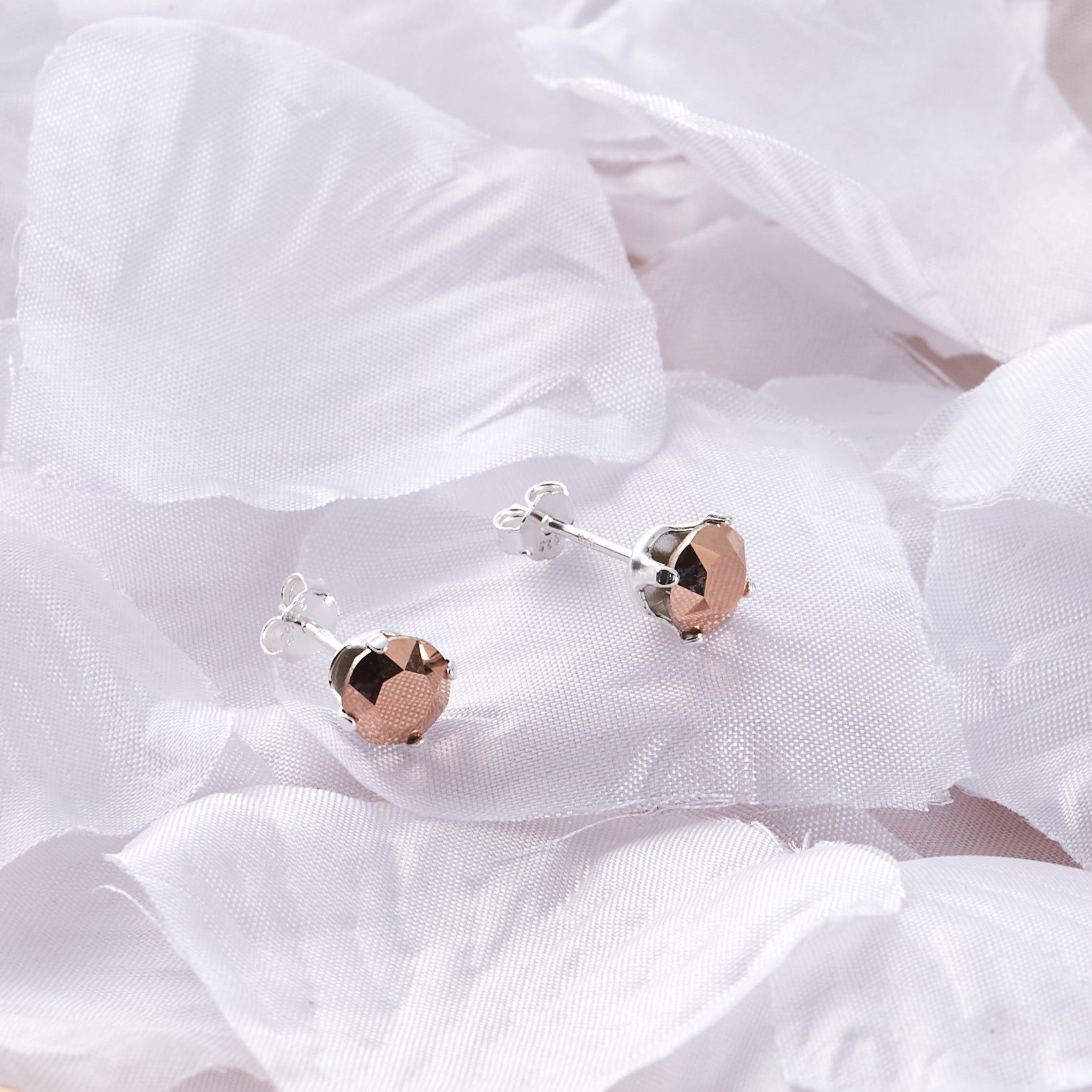 Sterling Silver Crystal Rose Gold Earrings Created with Zircondia® Crystals