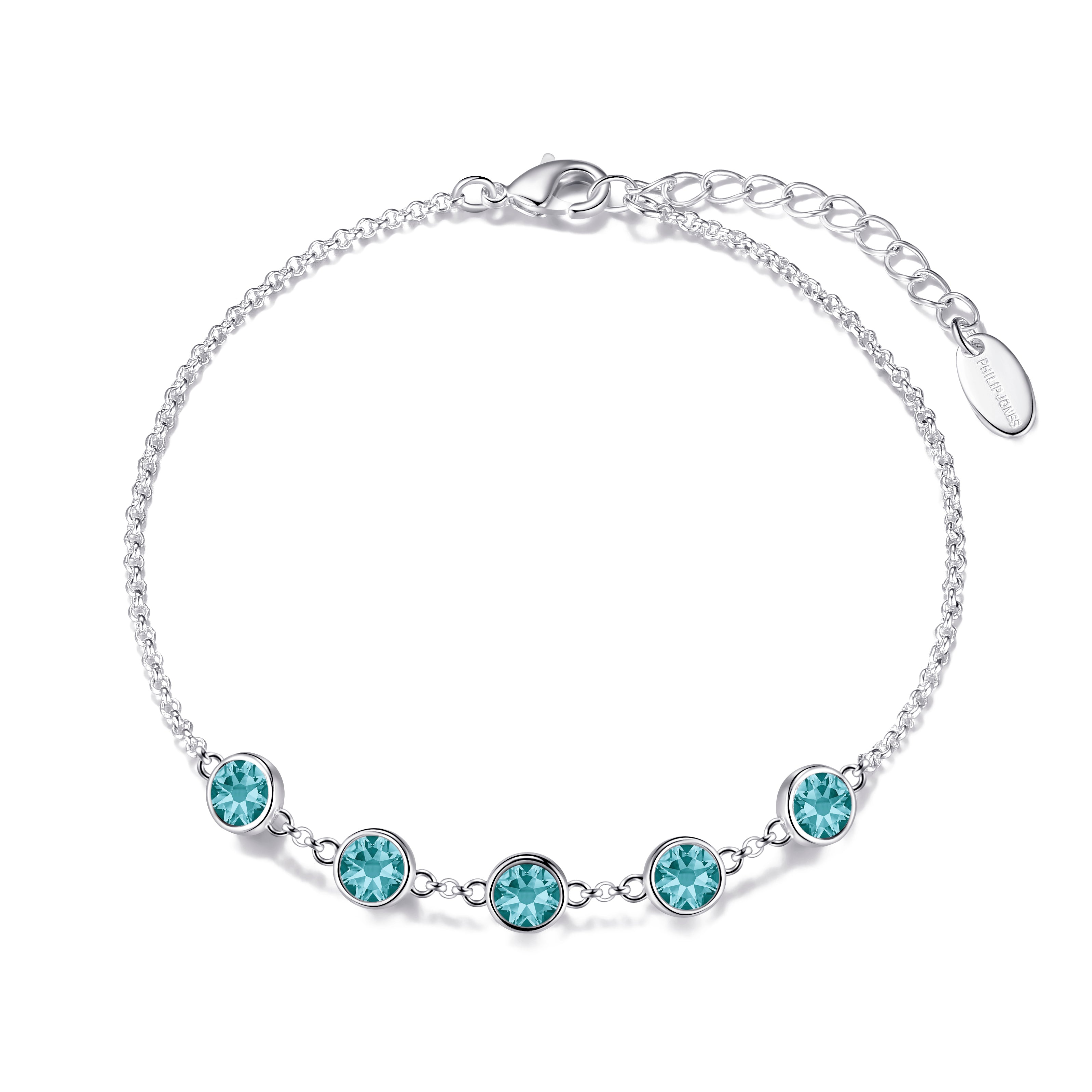 Blue Crystal Chain Bracelet Created with Zircondia® Crystals by Philip Jones Jewellery