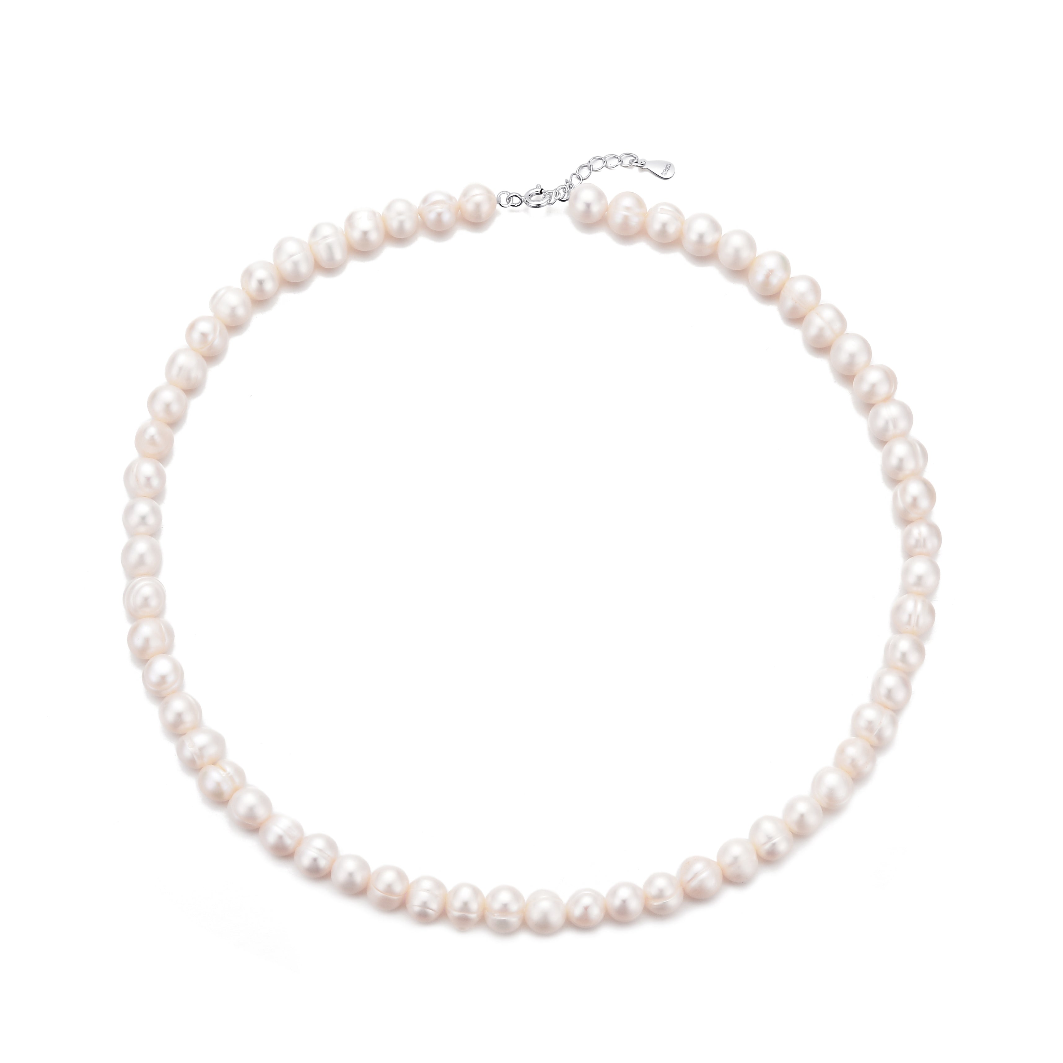 Sterling Silver White Freshwater Pearl Strand Choker Necklace by Philip Jones Jewellery