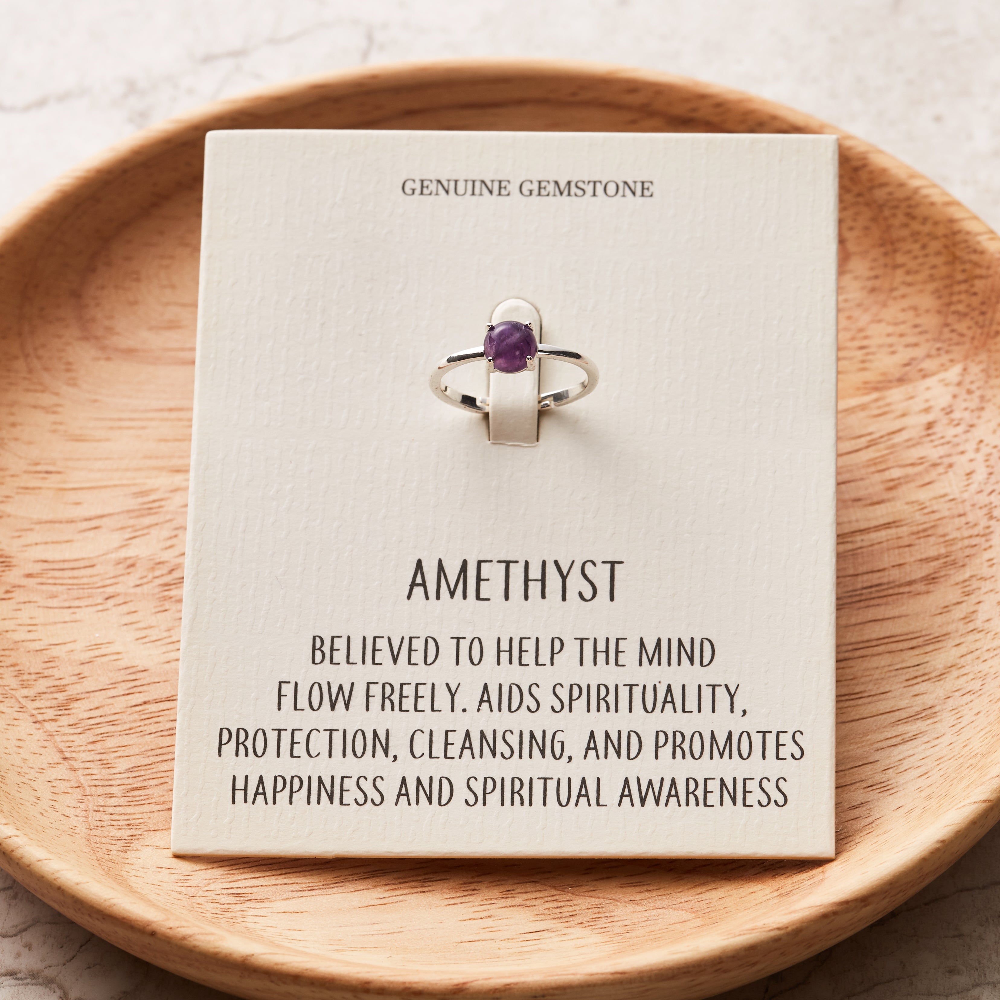 Amethyst Adjustable Ring with Quote Card