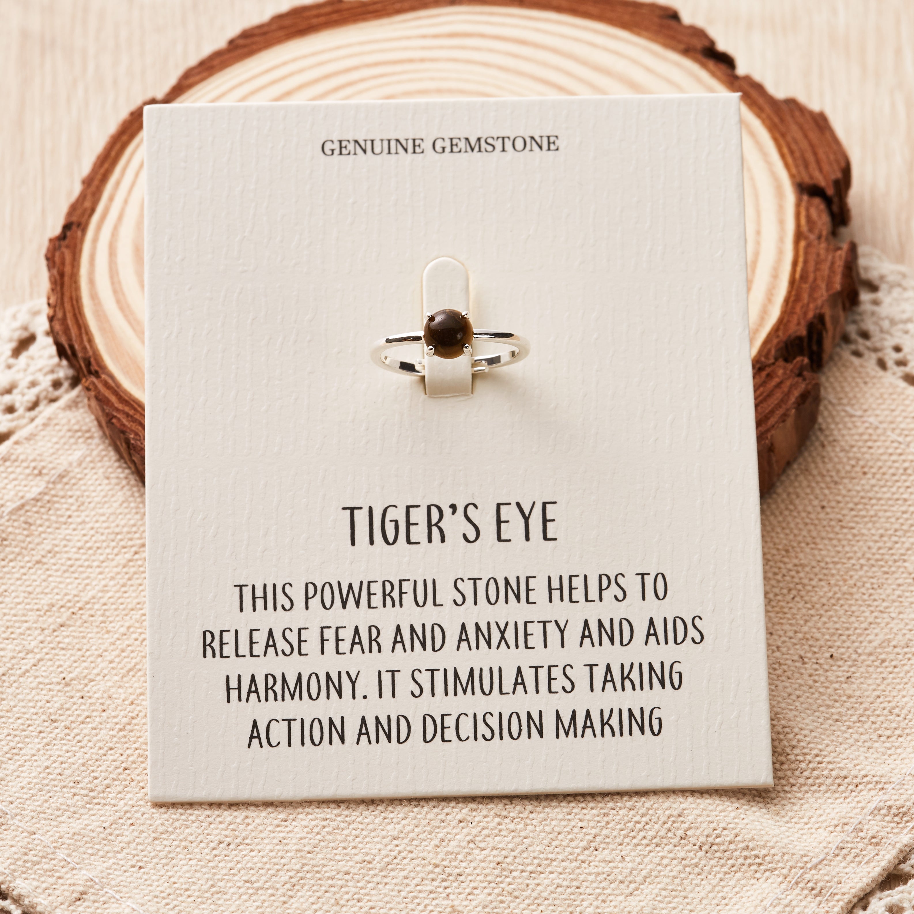 Tigers Eye Adjustable Ring with Quote Card