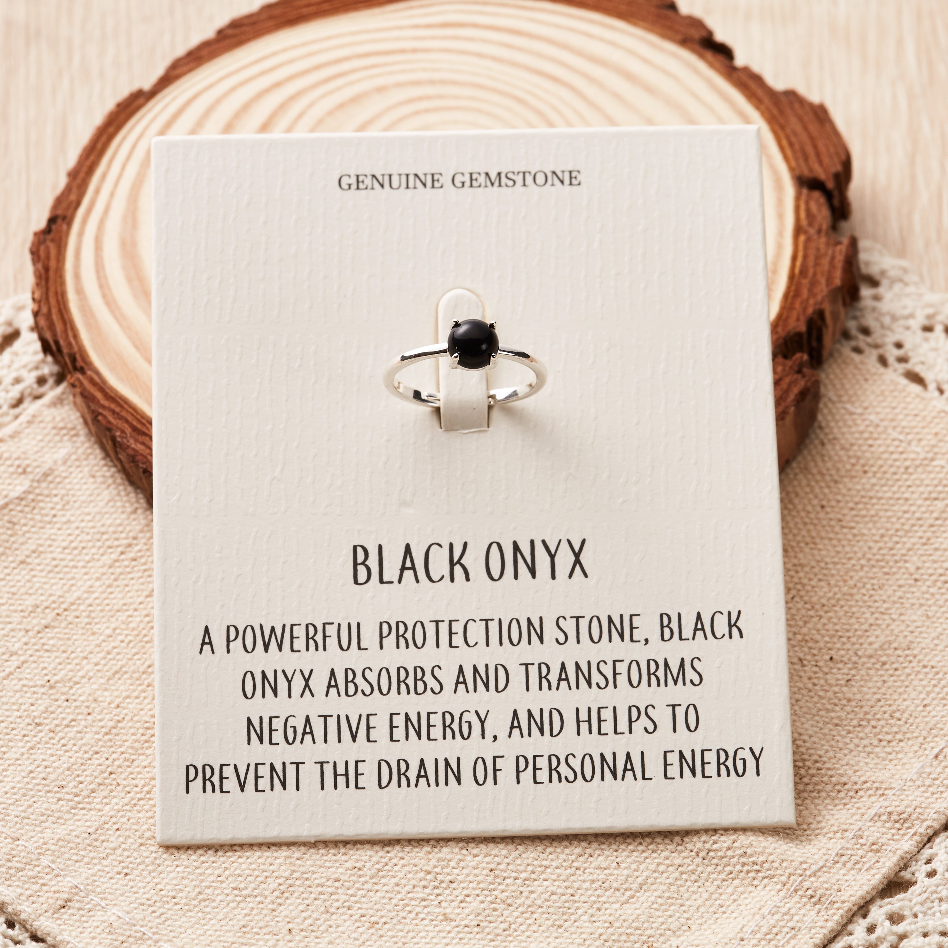 Black Onyx Adjustable Ring with Quote Card