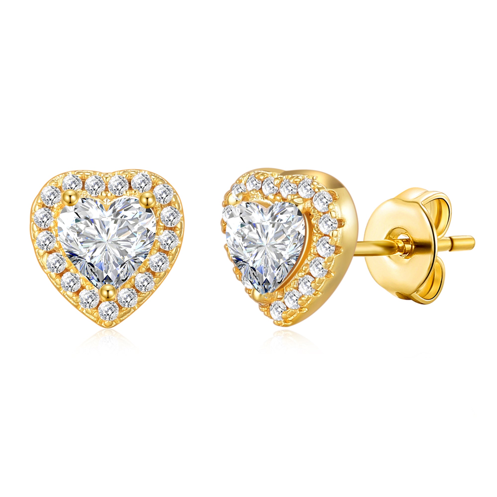 Gold Plated Heart Halo Earrings Created with Zircondia® Crystals by Philip Jones Jewellery