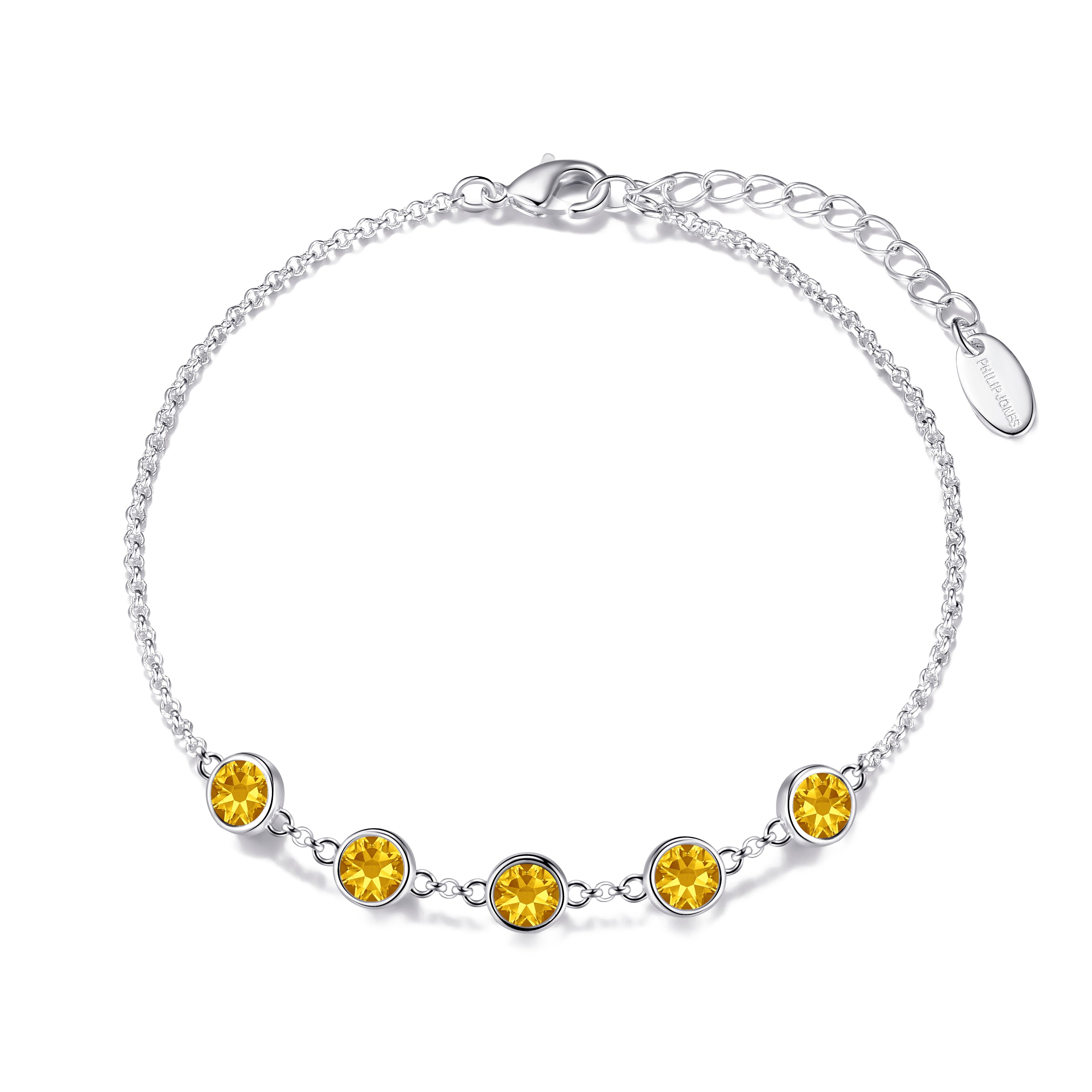 Yellow Crystal Chain Bracelet Created with Zircondia® Crystals by Philip Jones Jewellery
