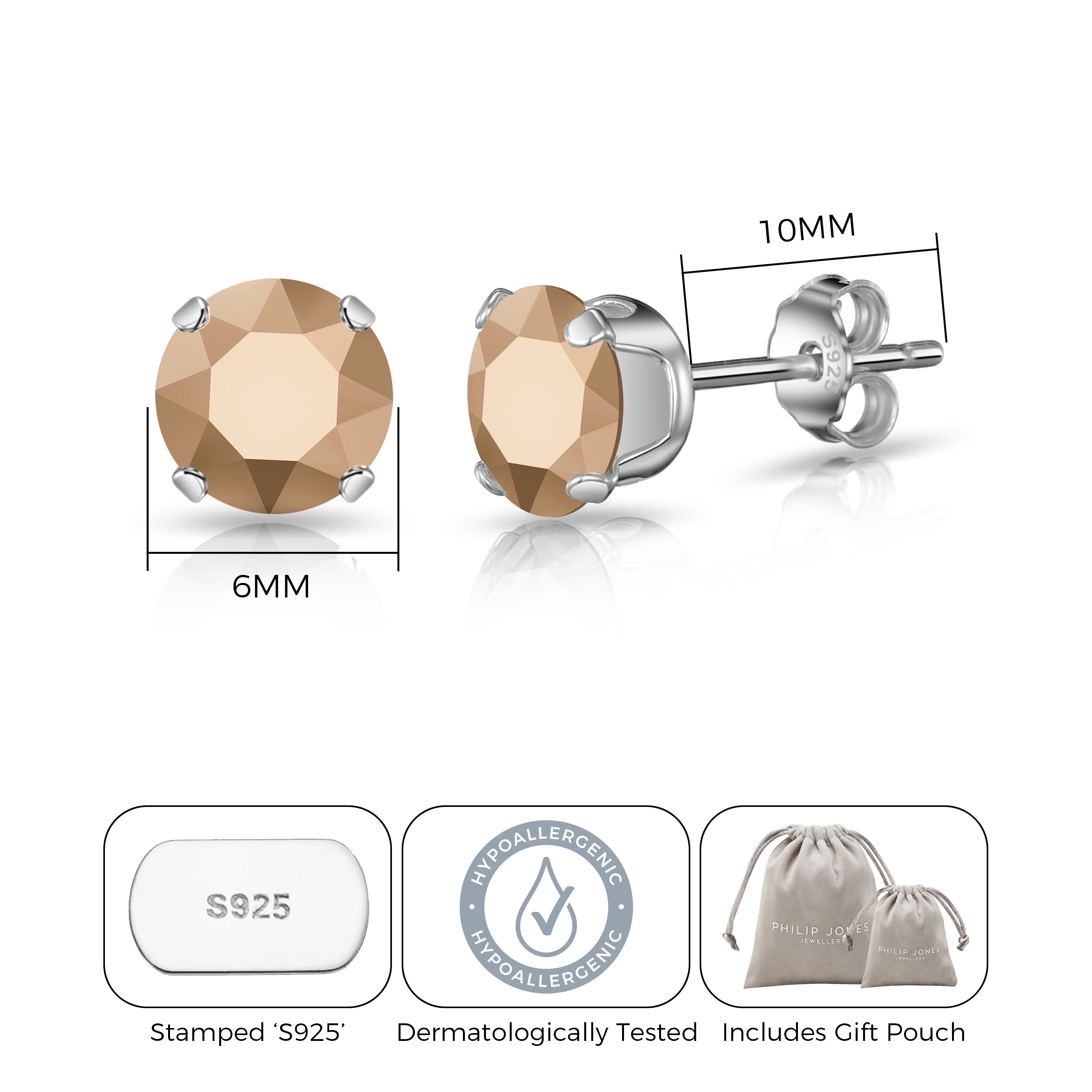 Sterling Silver Crystal Rose Gold Earrings Created with Zircondia® Crystals