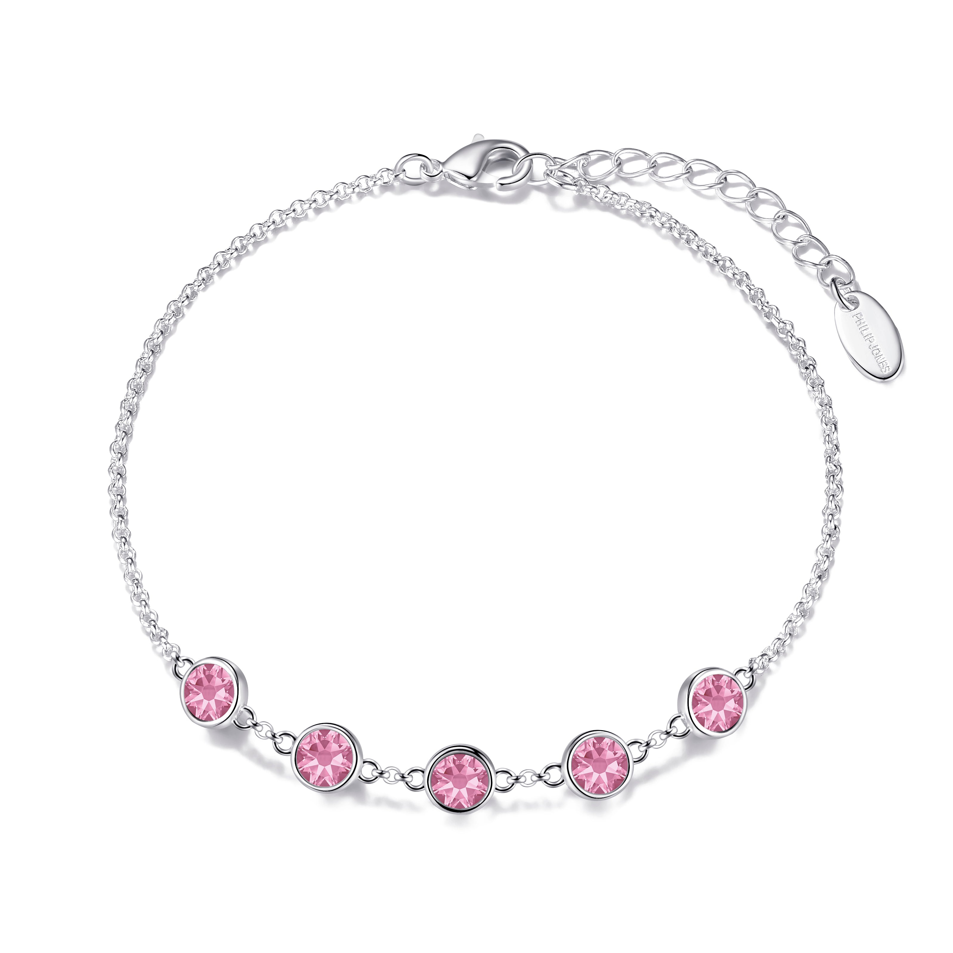 Pink Crystal Chain Bracelet Created with Zircondia® Crystals by Philip Jones Jewellery
