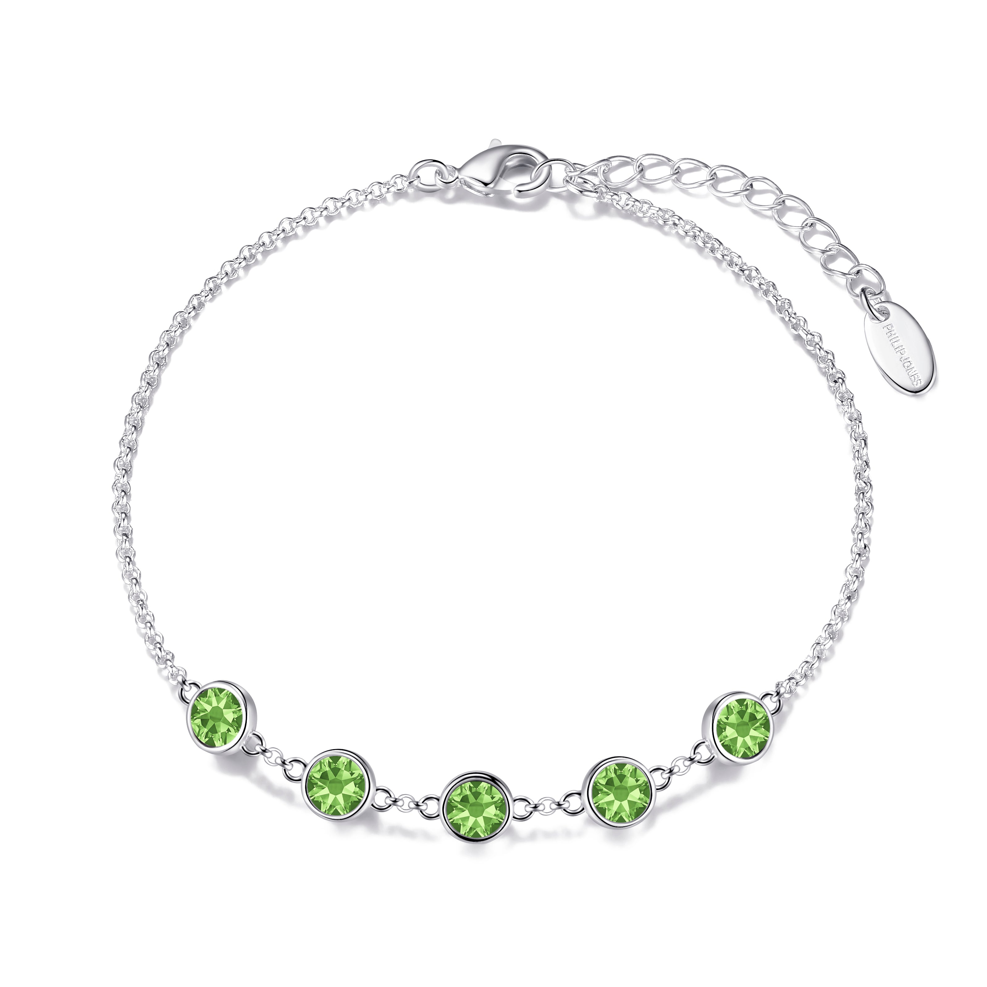 Light Green Crystal Chain Bracelet Created with Zircondia® Crystals by Philip Jones Jewellery