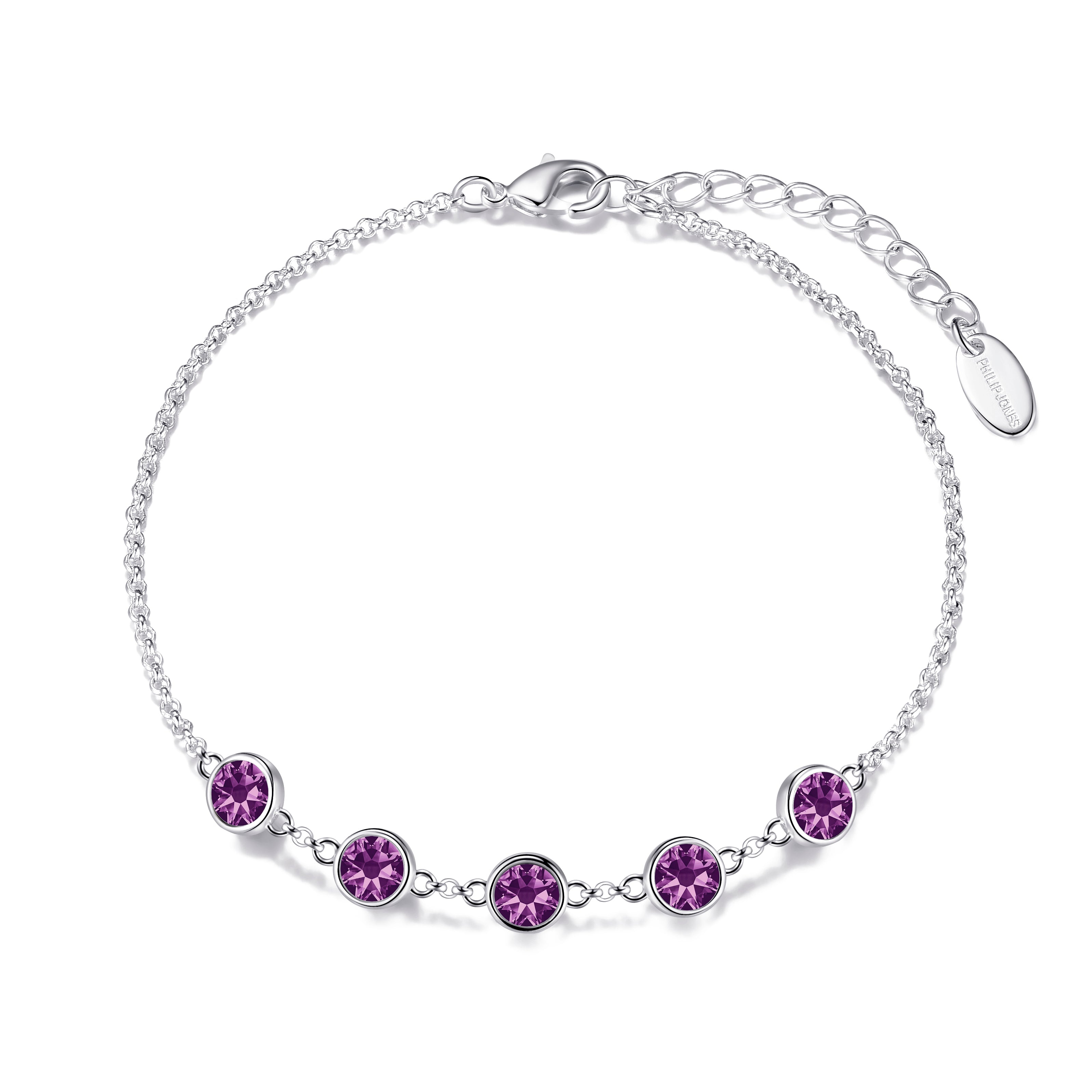 Purple Crystal Chain Bracelet Created with Zircondia® Crystals by Philip Jones Jewellery