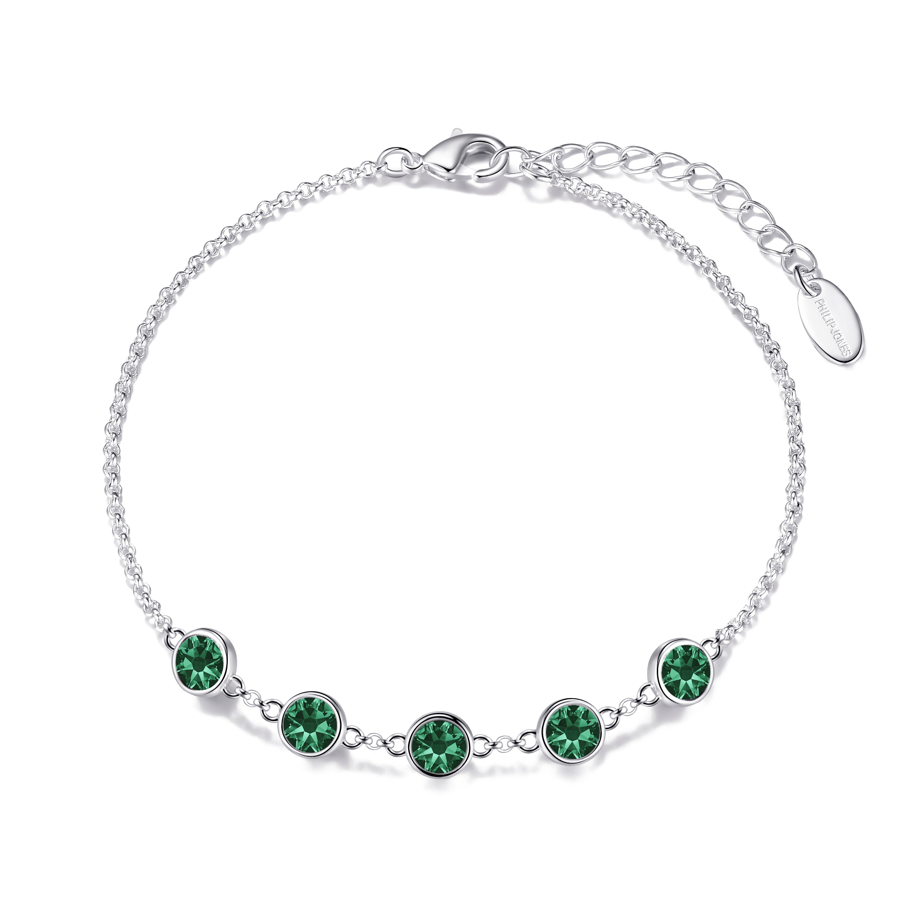 Green Crystal Chain Bracelet Created with Zircondia® Crystals by Philip Jones Jewellery