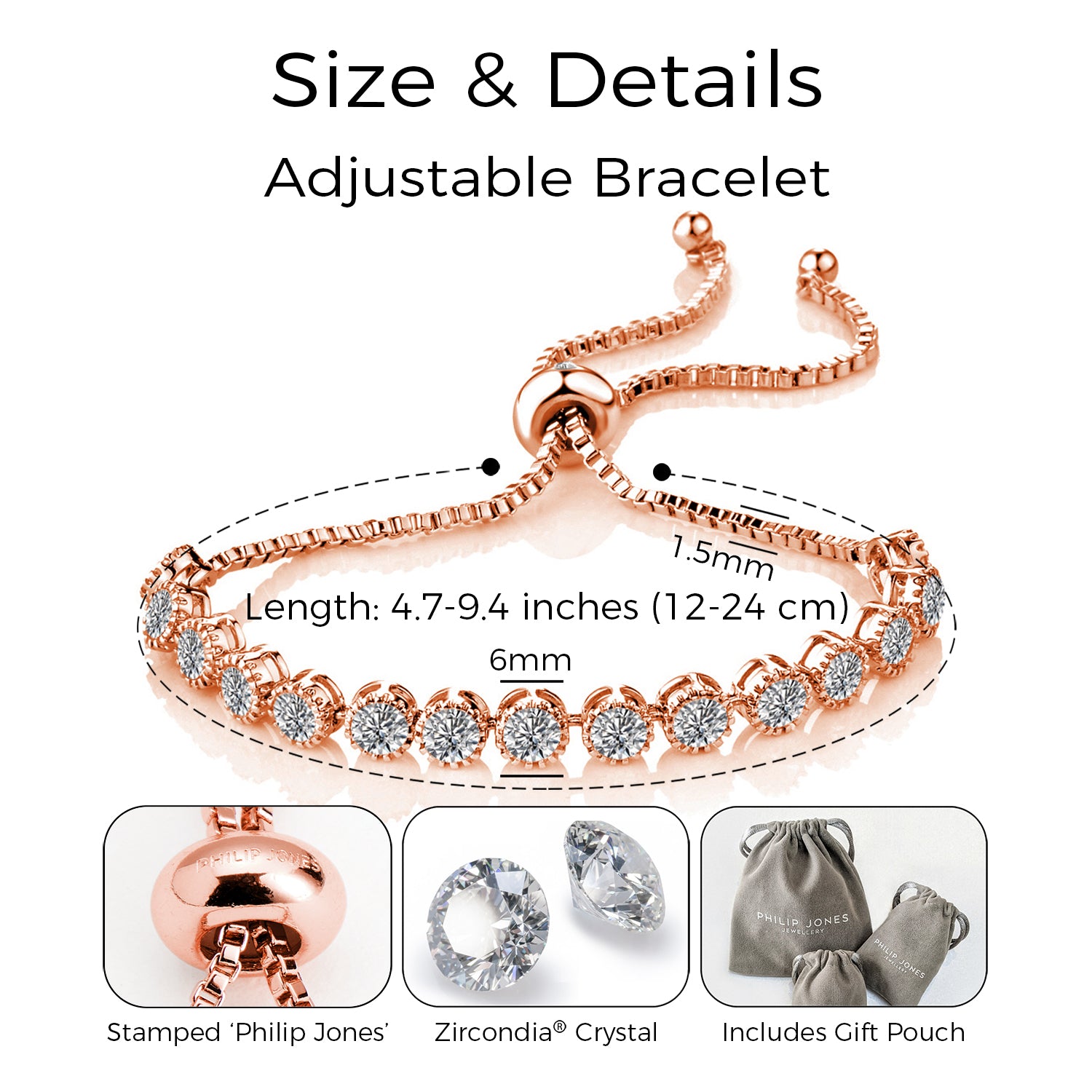 Rose Gold Plated Friendship Bracelet with Zircondia® Crystals