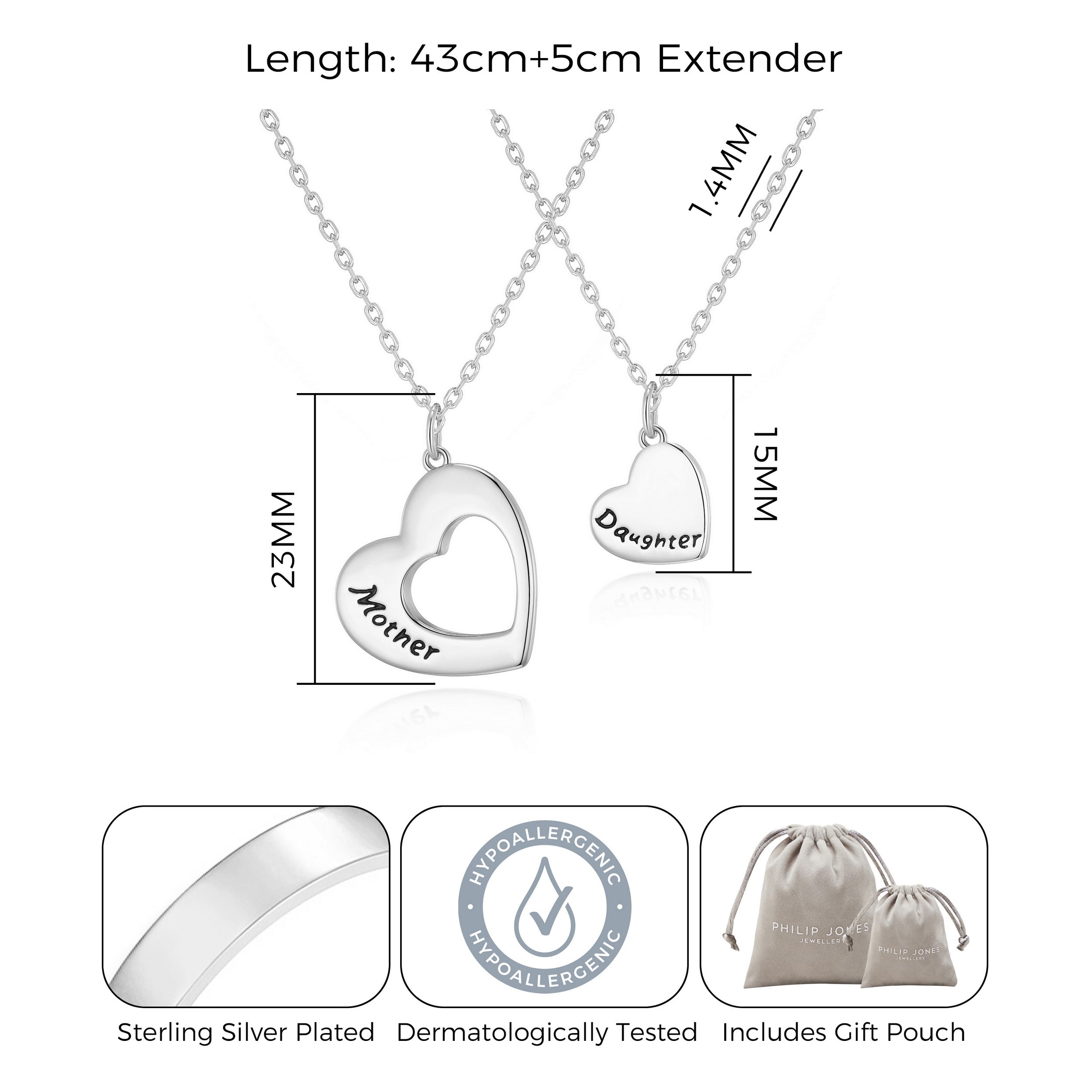 Silver Plated Mother and Daughter Necklace Set