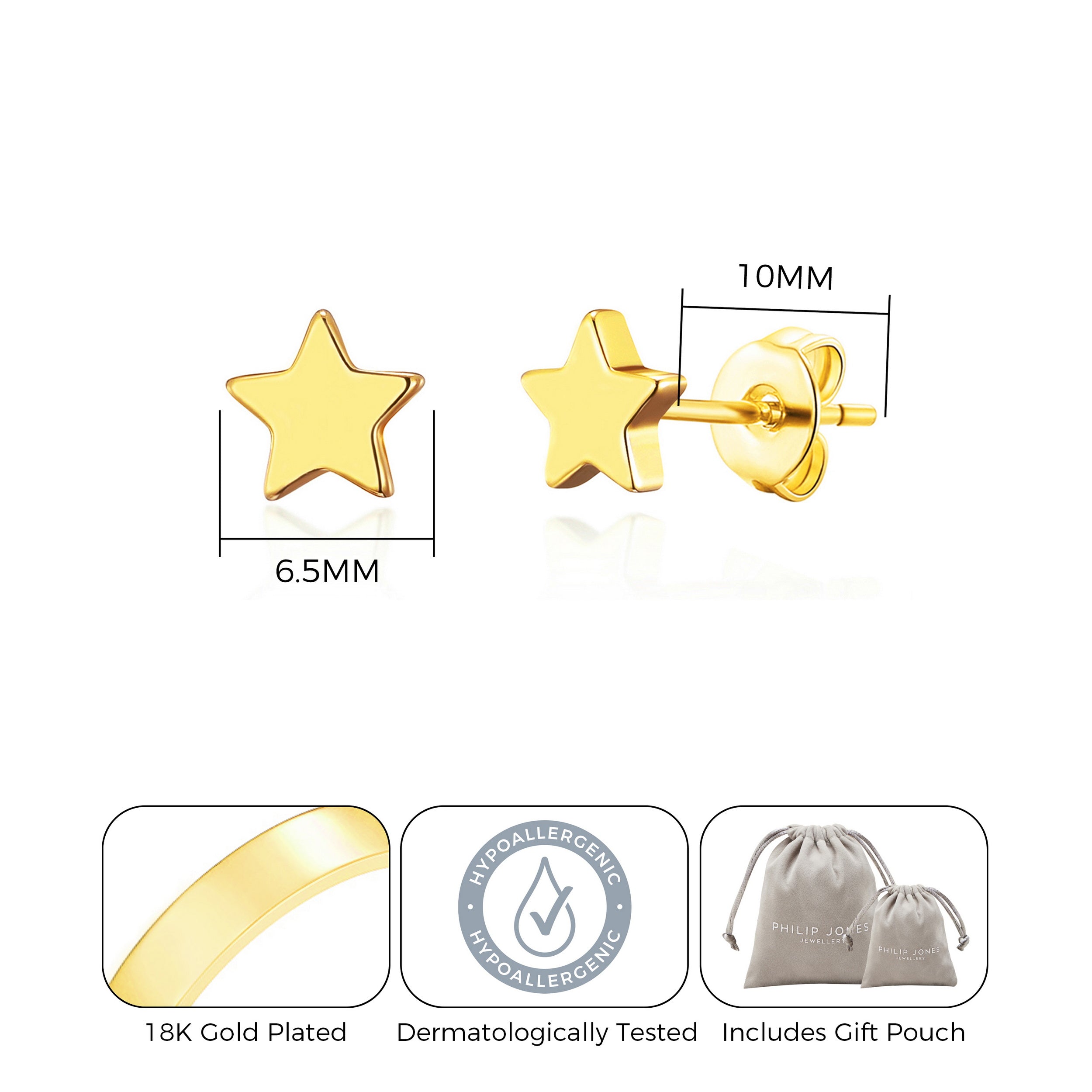 Gold Plated Star Stud Earrings with Quote Card