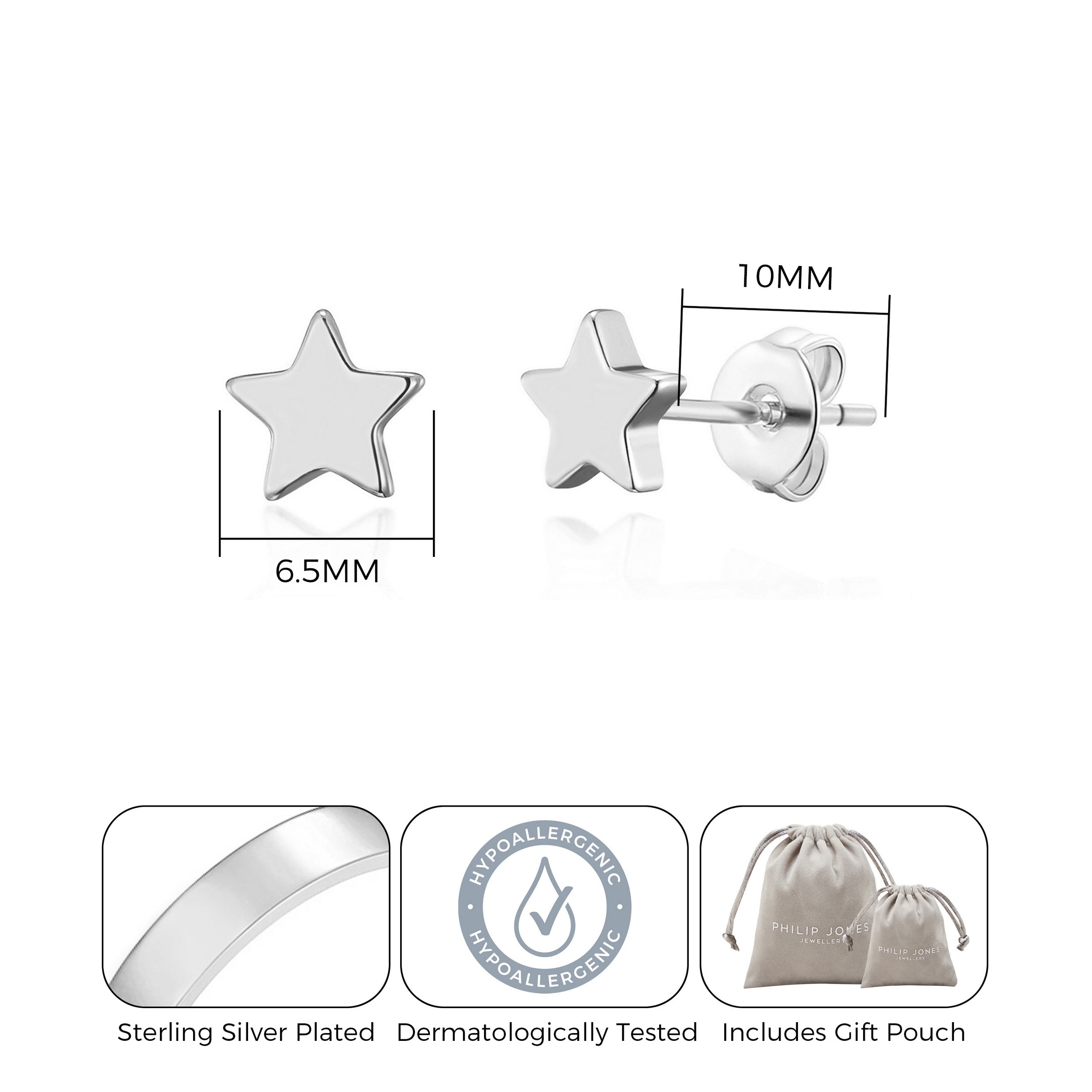 Silver Plated Star Stud Earrings with Quote Card