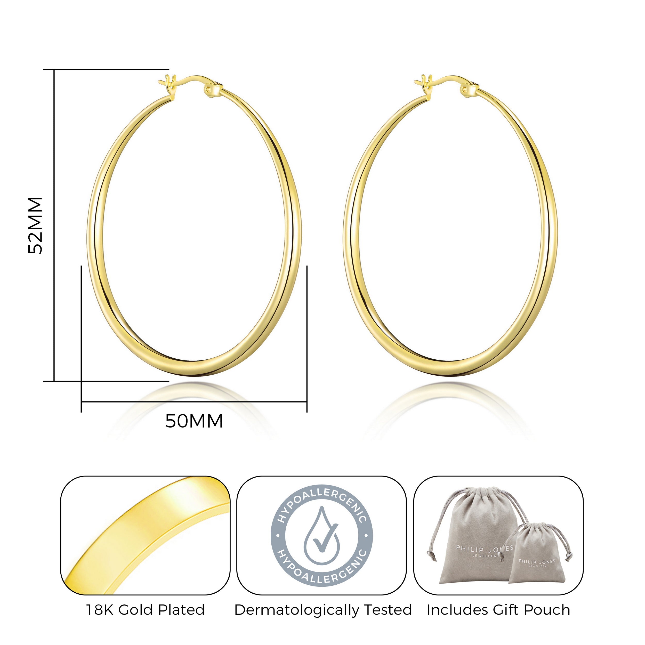 Gold Plated 50mm Hoop Earrings