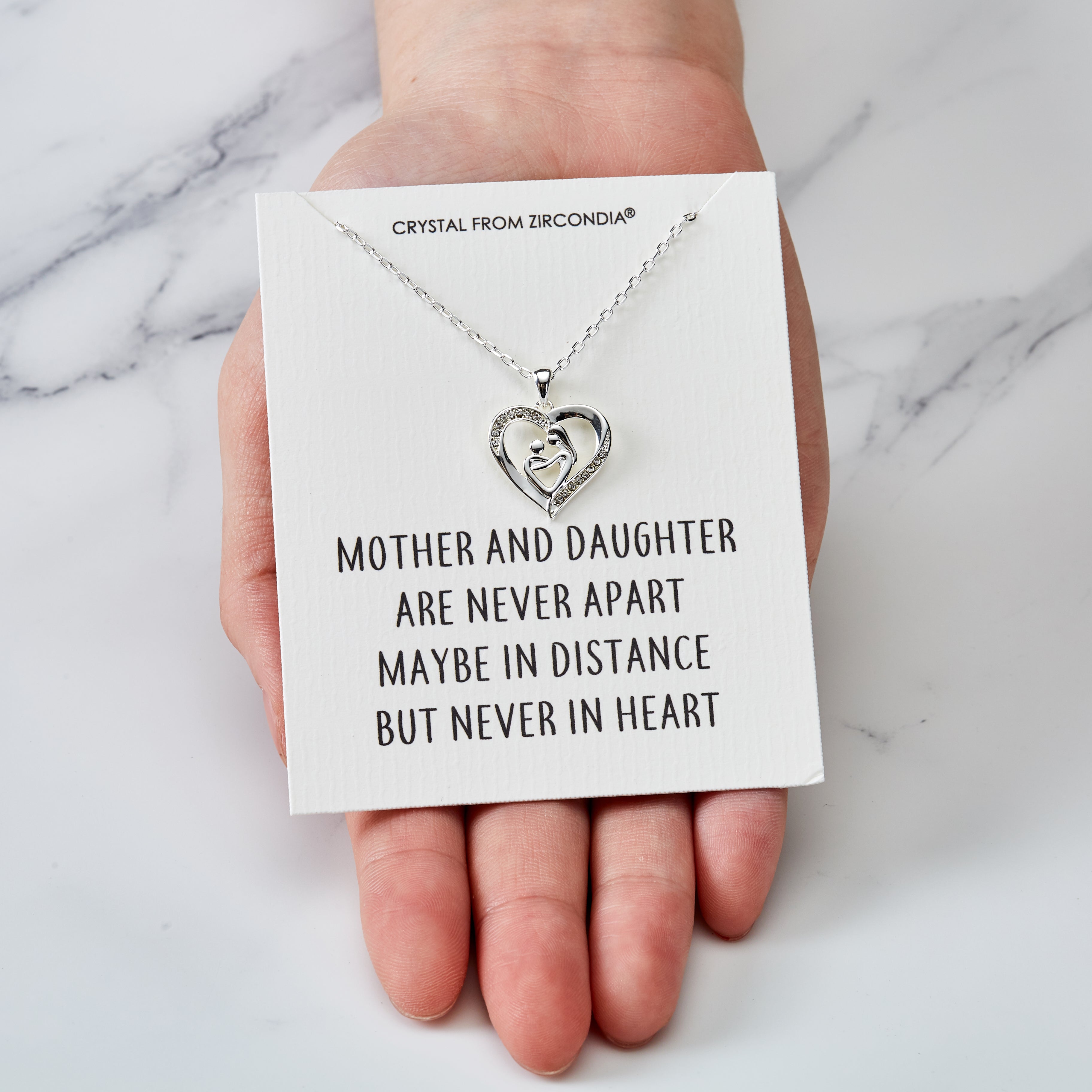 Mother And Child Necklace with Quote Card Created with Zircondia® Crystals