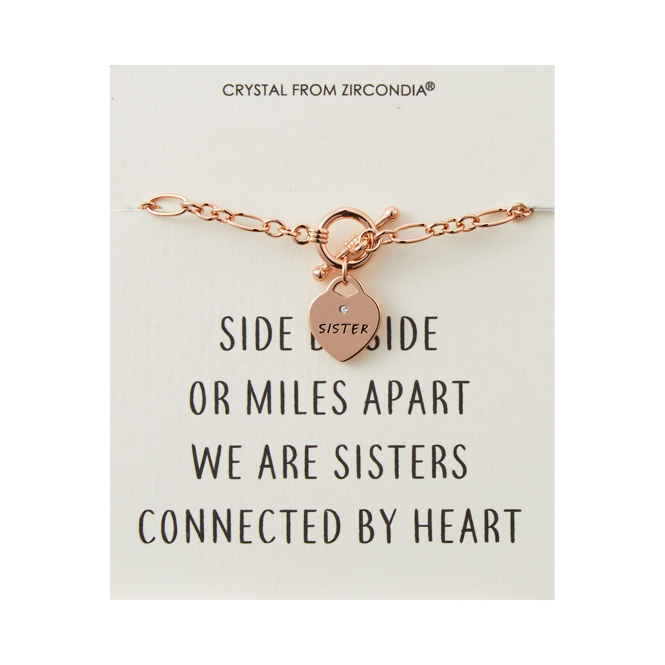 Rose Gold Plated Sister Friendship Quote Charm Bracelet Created with Zircondia® Crystals