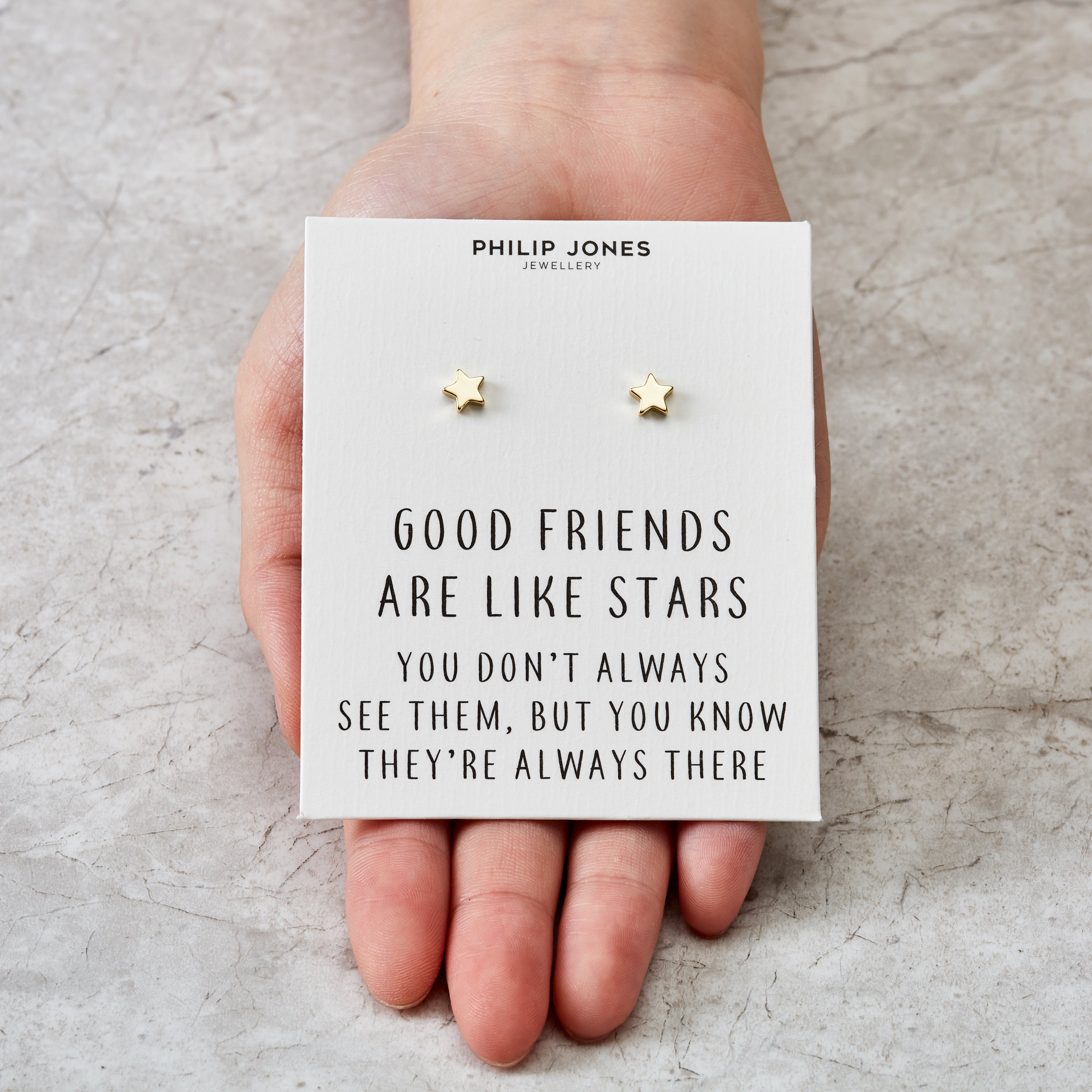 Gold Plated Star Stud Earrings with Quote Card