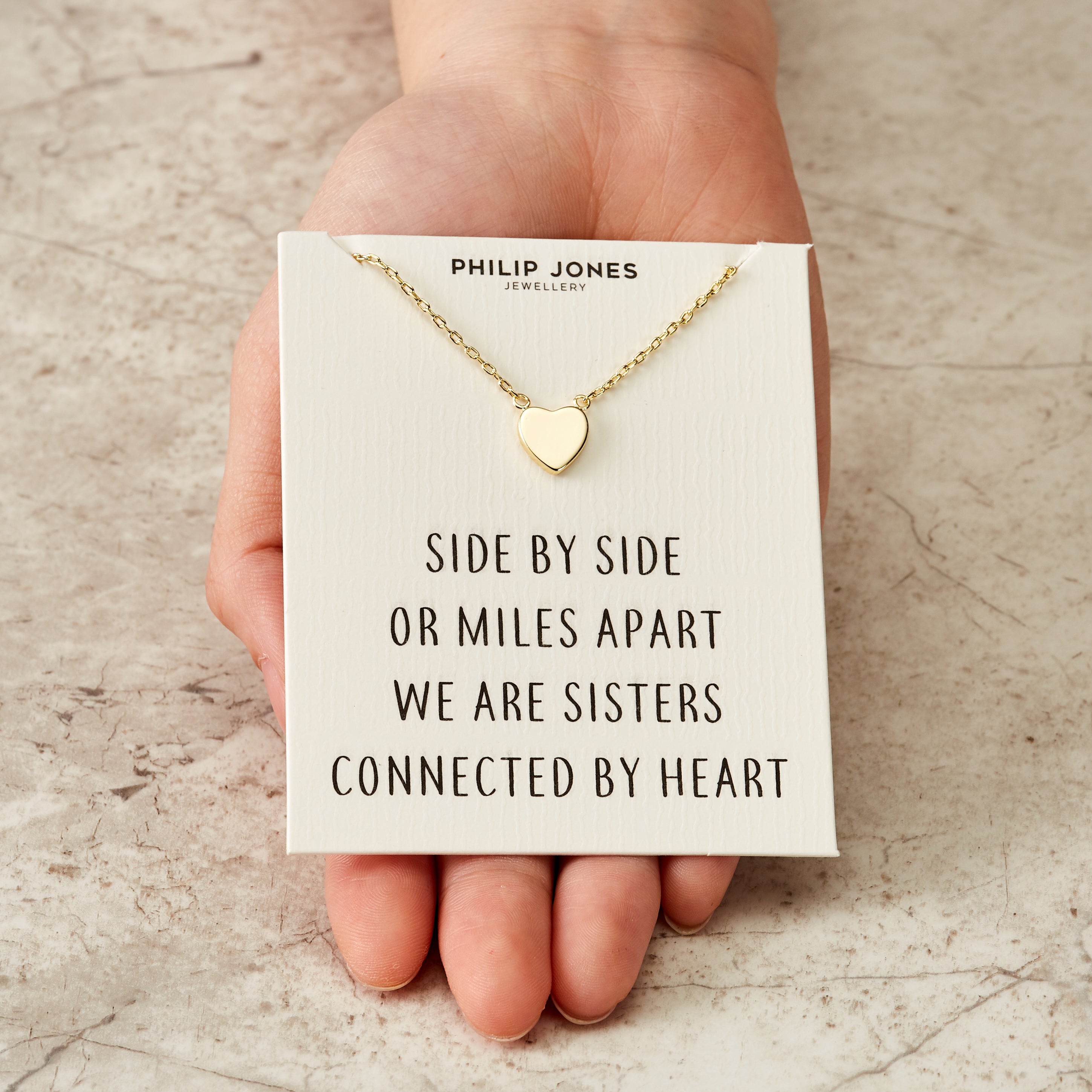 Gold Plated Sister Heart Necklace with Quote Card