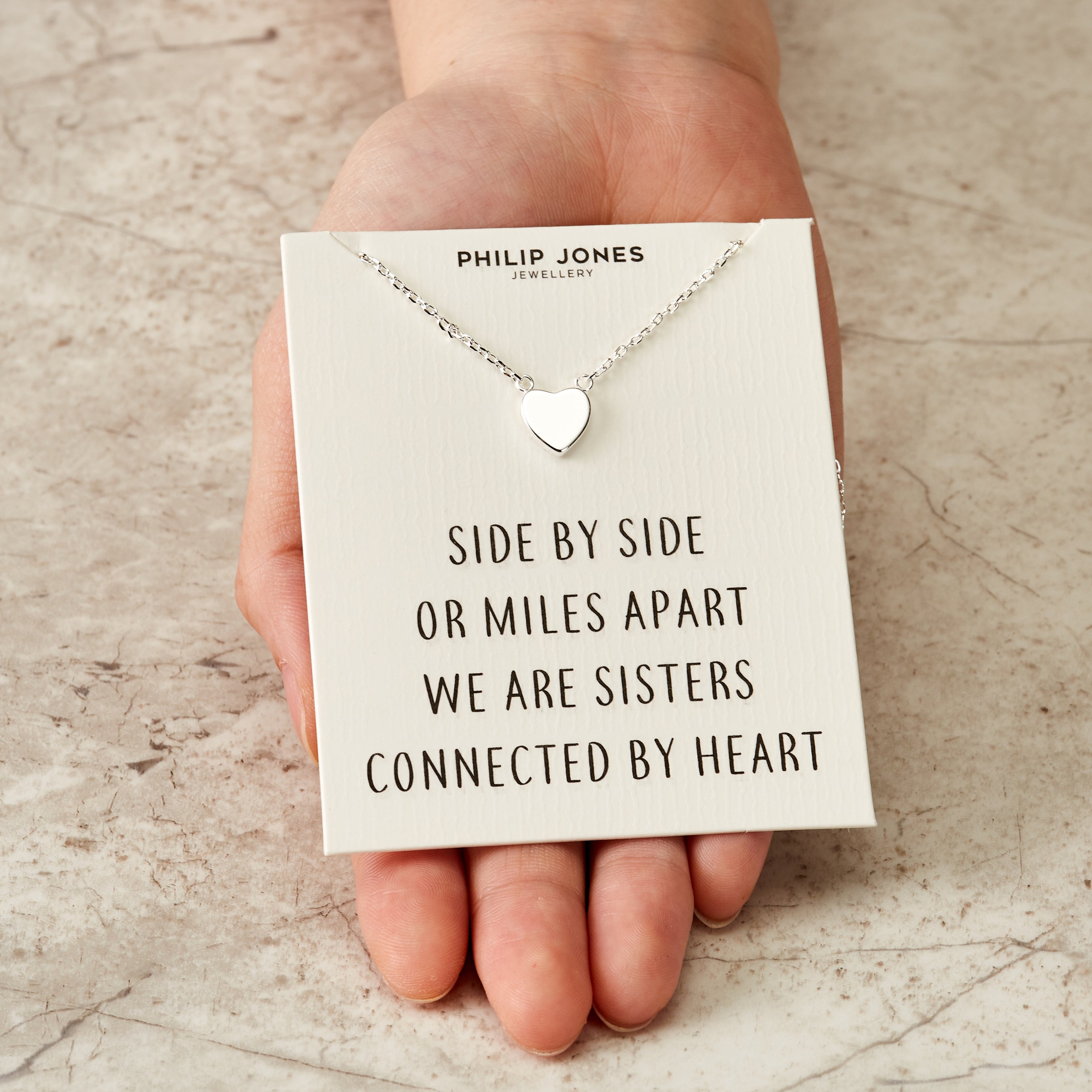 Silver Plated Sister Heart Necklace with Quote Card