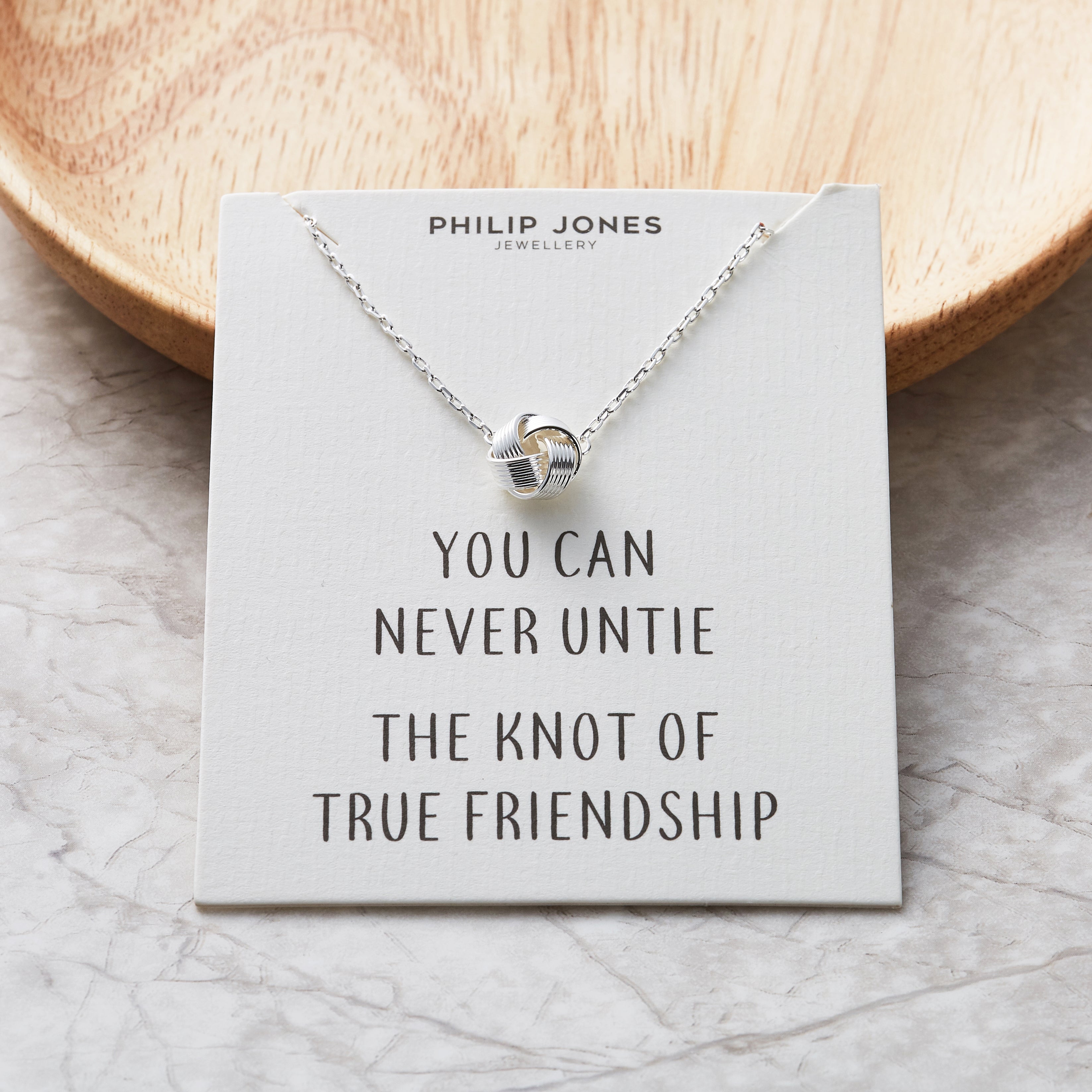 Silver Plated Love Knot Necklace with Quote Card