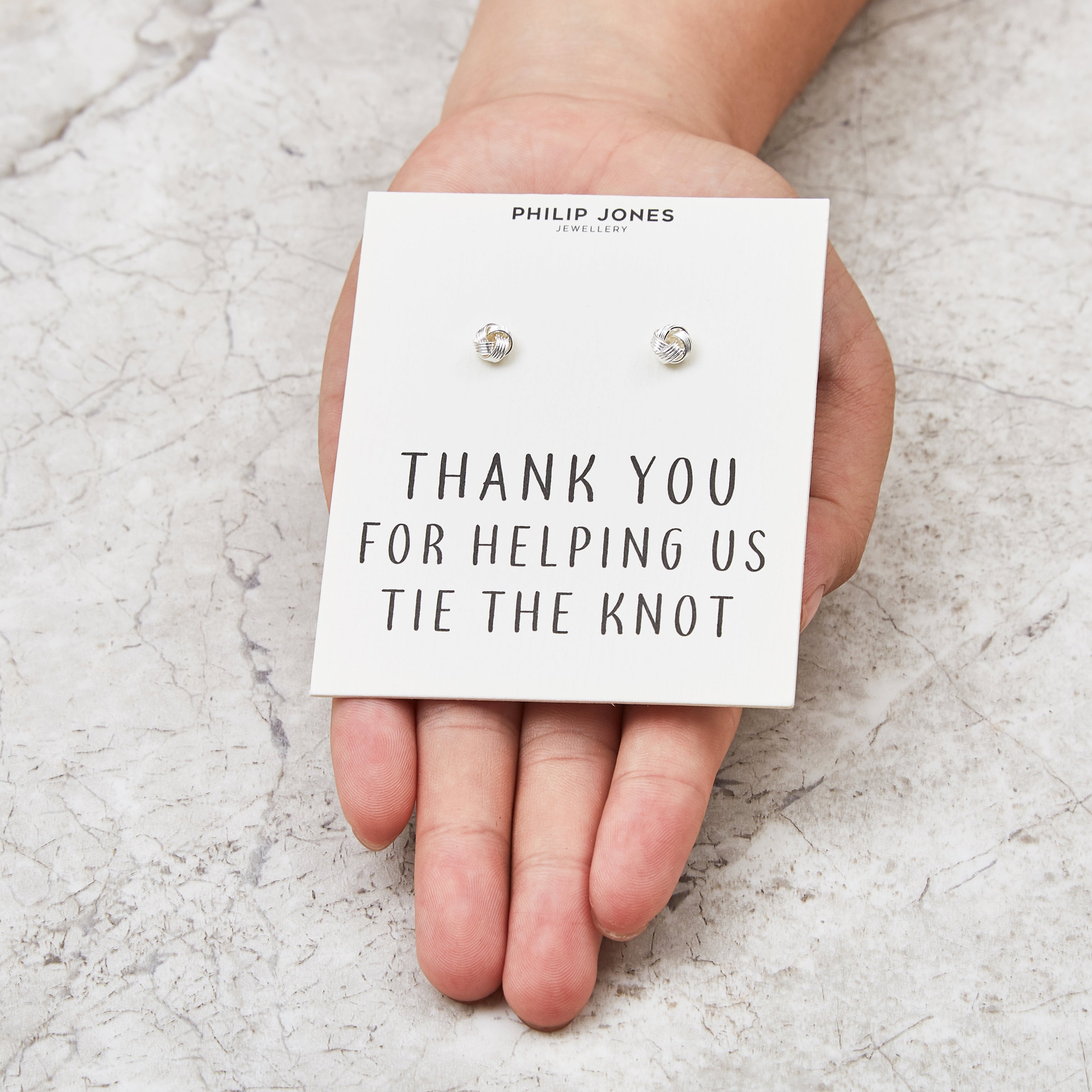 Silver Plated Thank You for Helping us Tie The Knot Earrings with Quote Card