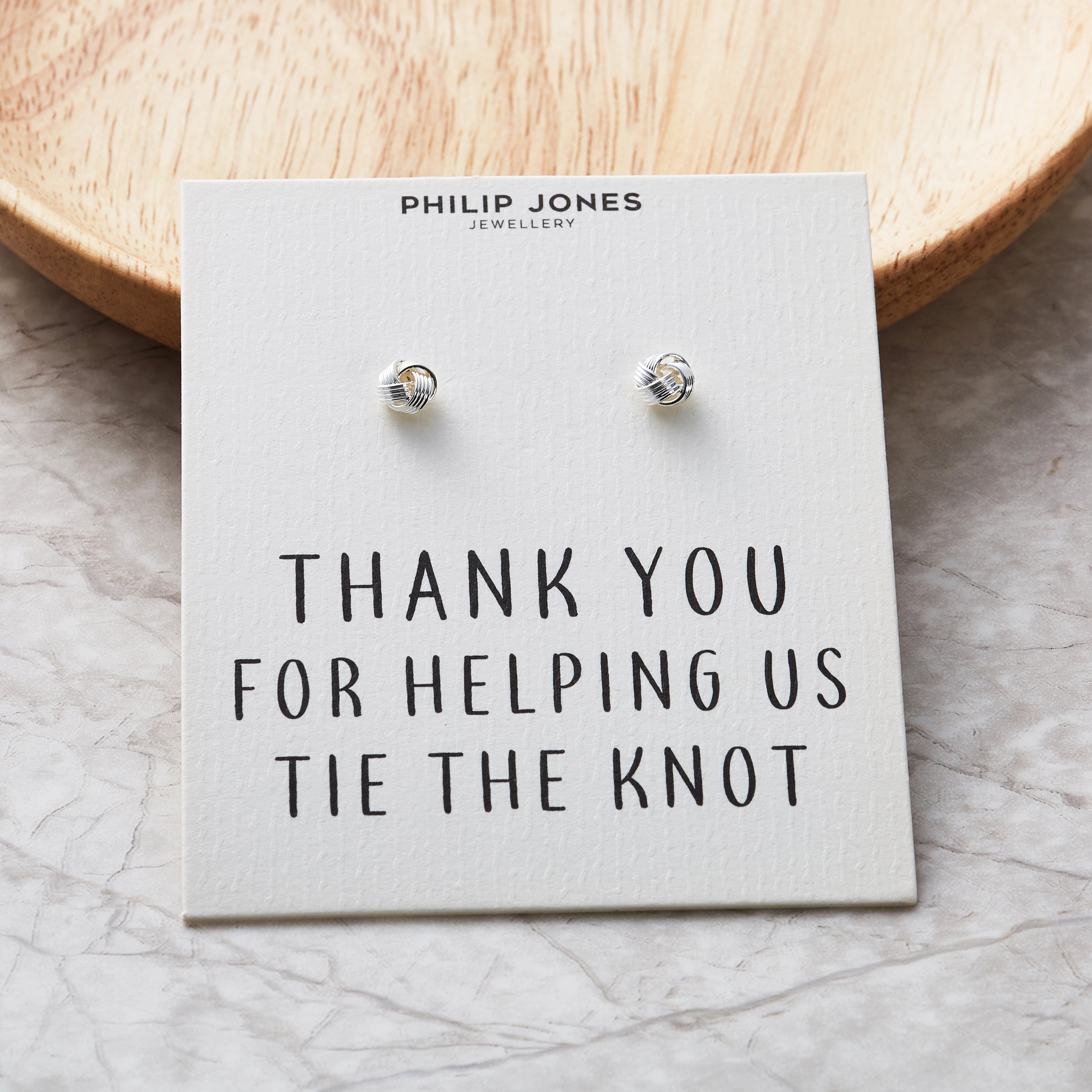Silver Plated Thank You for Helping us Tie The Knot Earrings with Quote Card