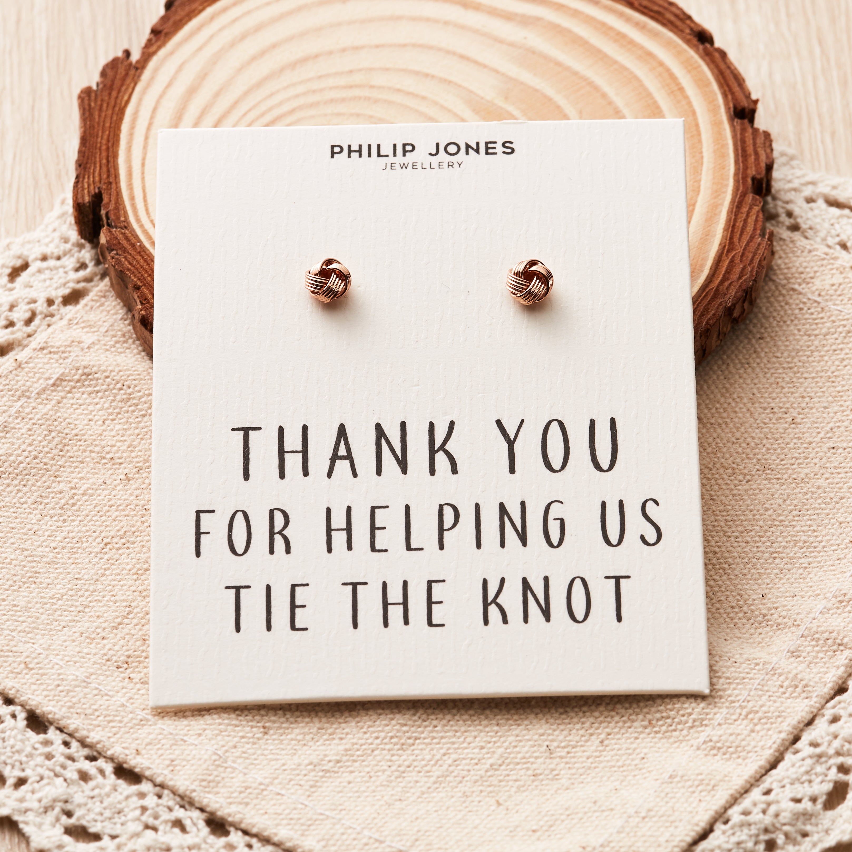 Rose Gold Plated Thank You for Helping us Tie The Knot Earrings with Quote Card