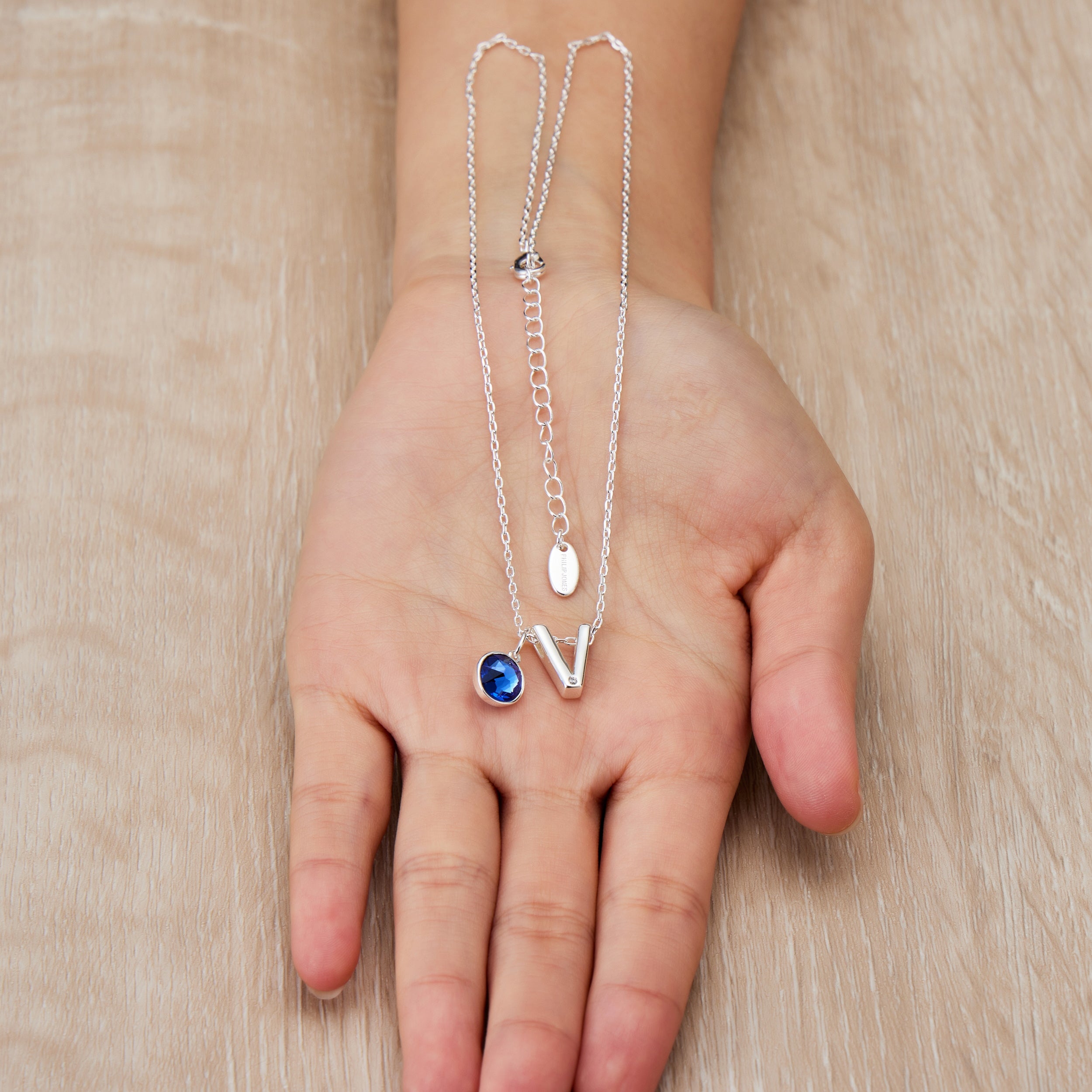 Initial V Necklace with Birthstone Charm Created with Zircondia® Crystals