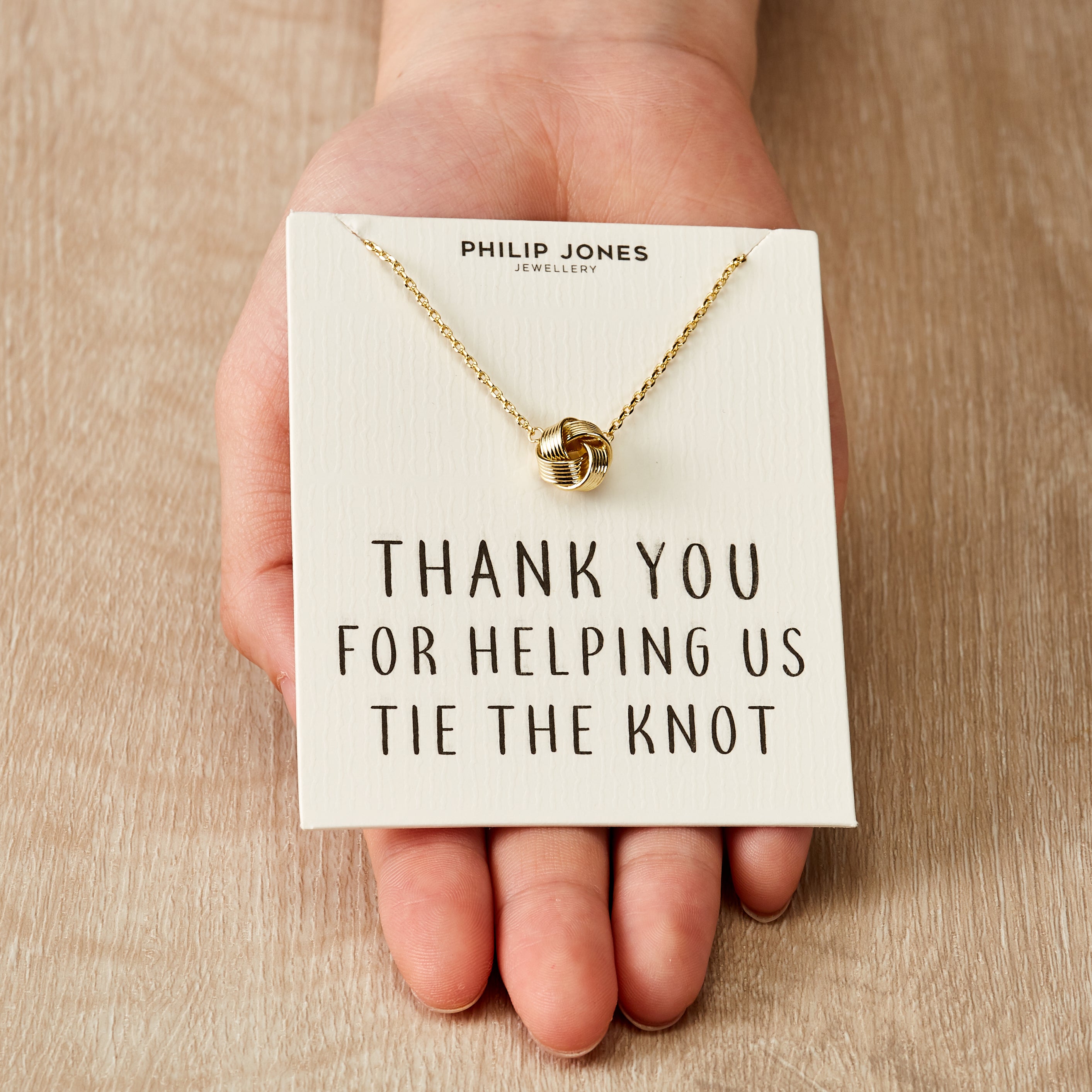 Gold Plated Thank You for Helping us Tie The Knot Necklace with Quote Card