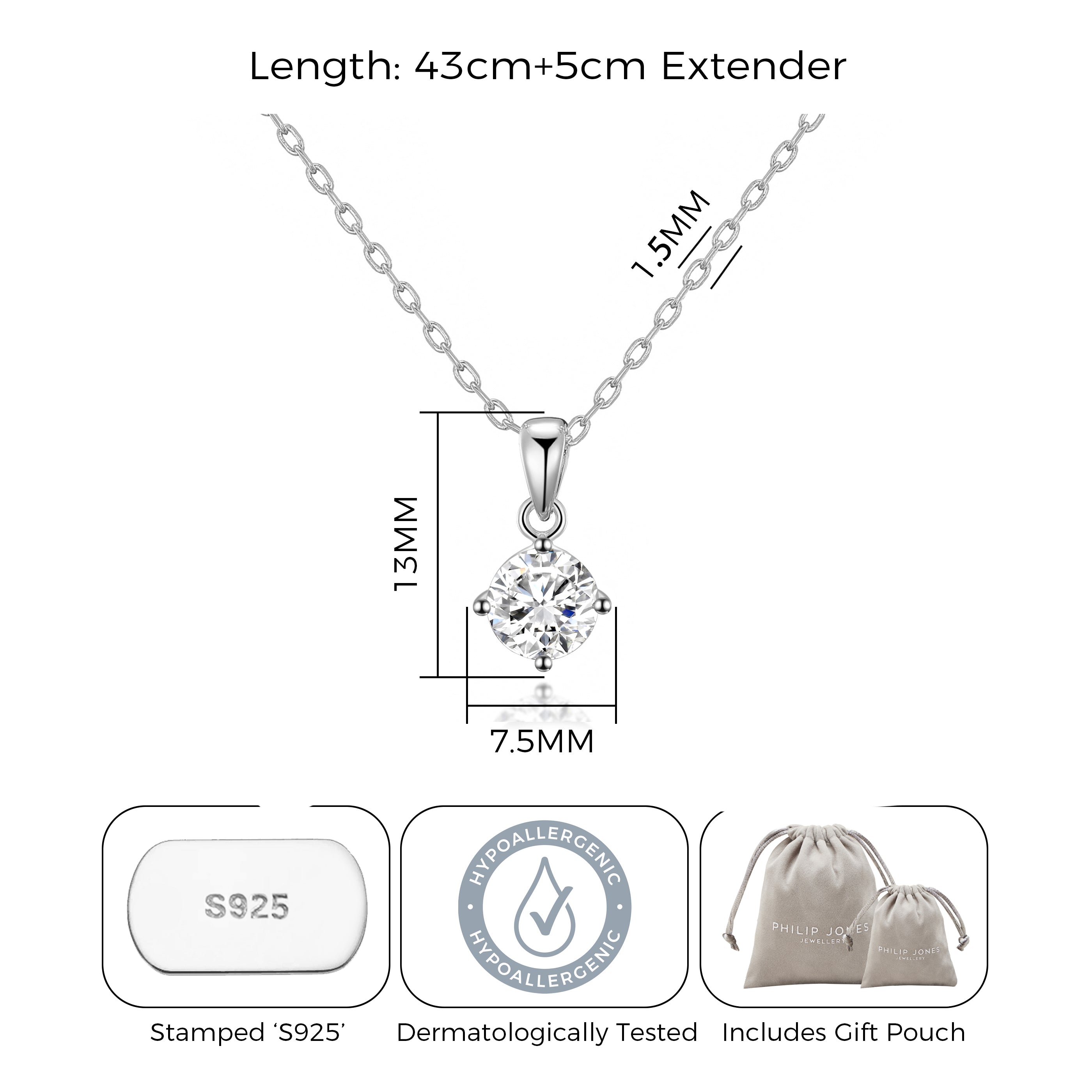 Sterling Silver Solitaire Necklace Created with Zircondia® Crystals