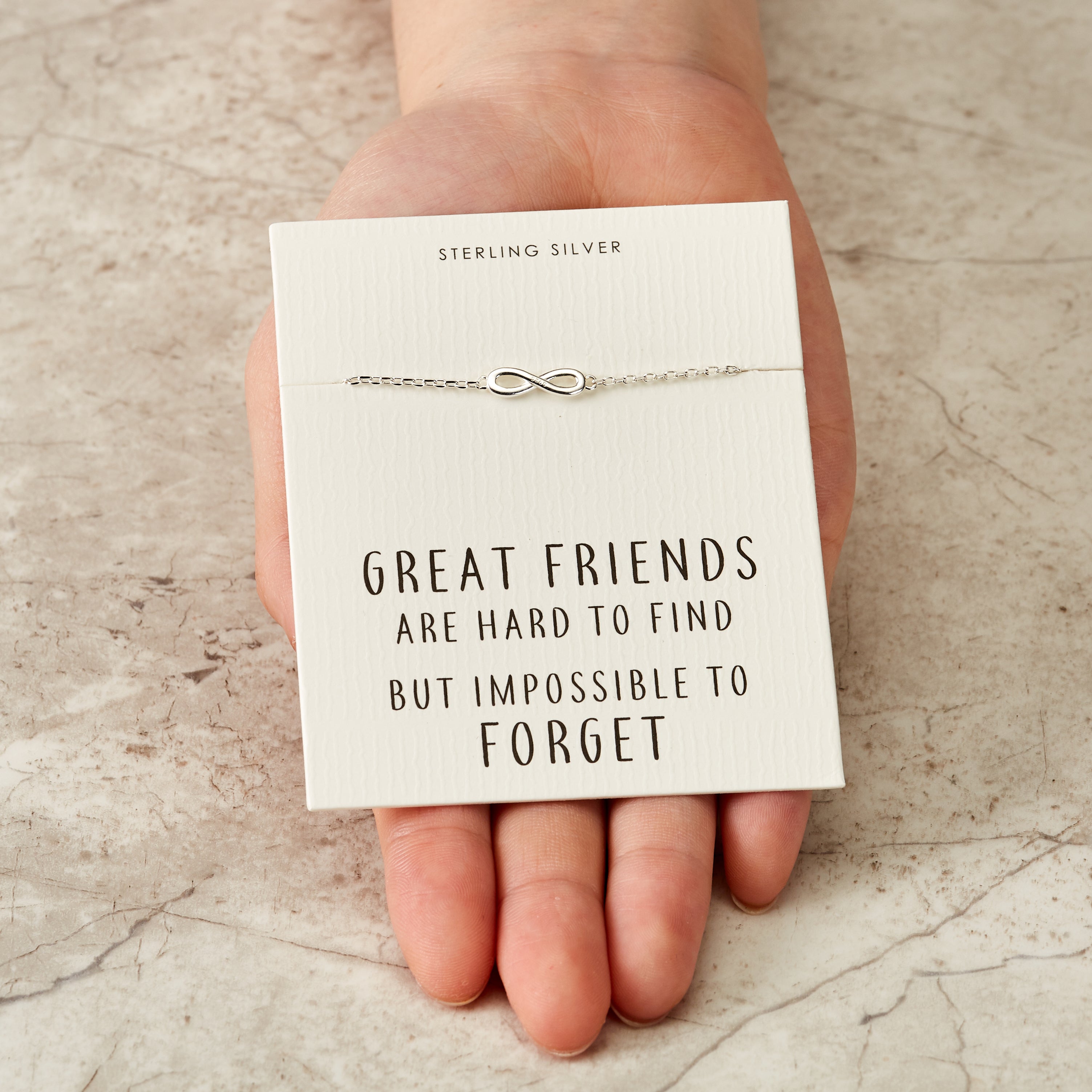 Sterling Silver Friendship Quote Infinity Bracelet