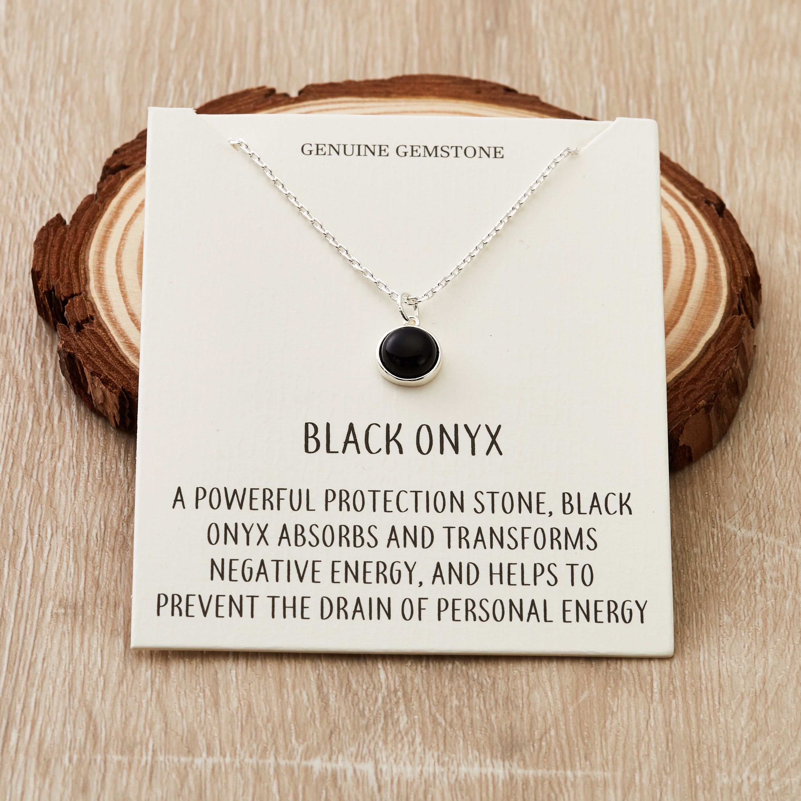 Black Onyx Necklace with Quote Card