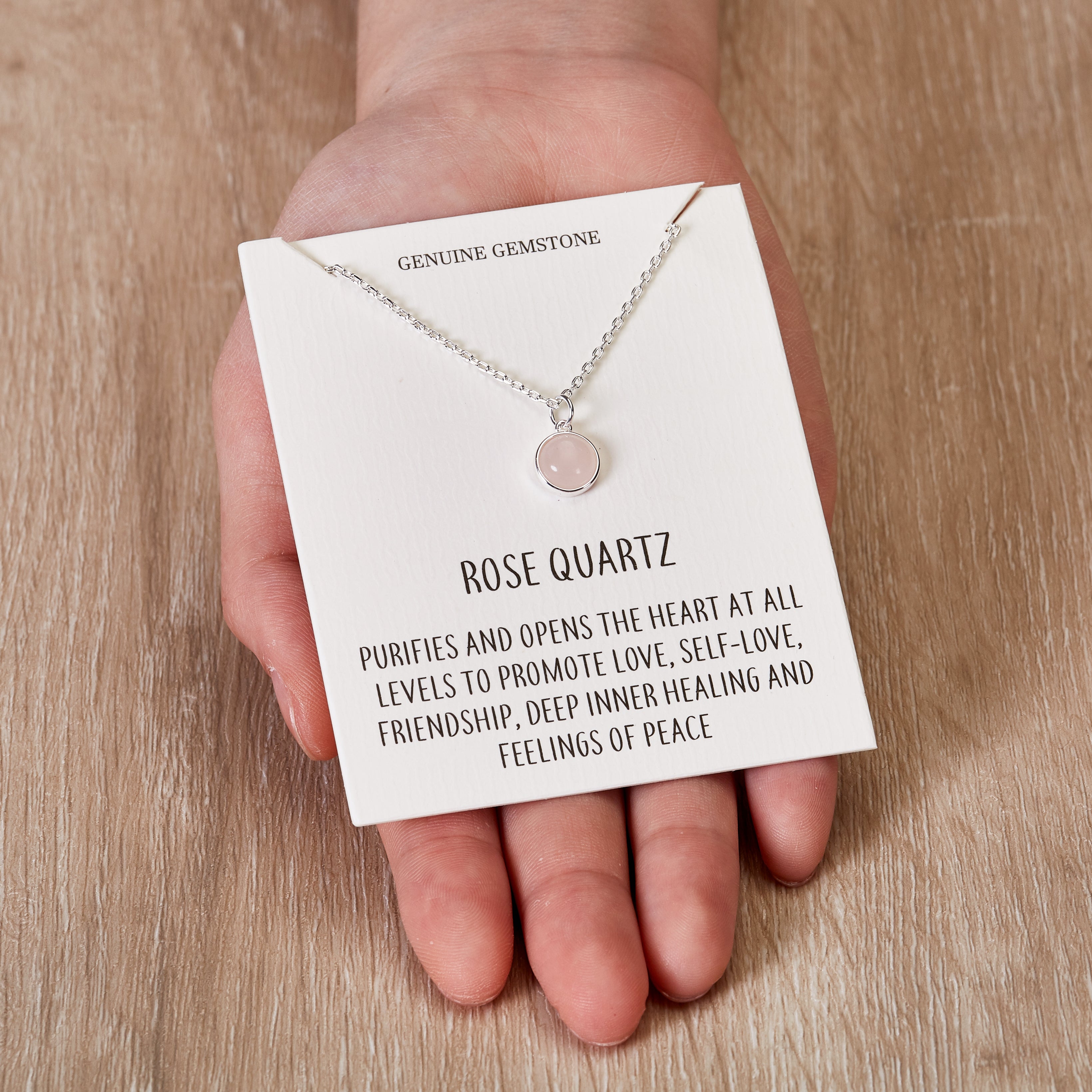 Rose Quartz Necklace with Quote Card