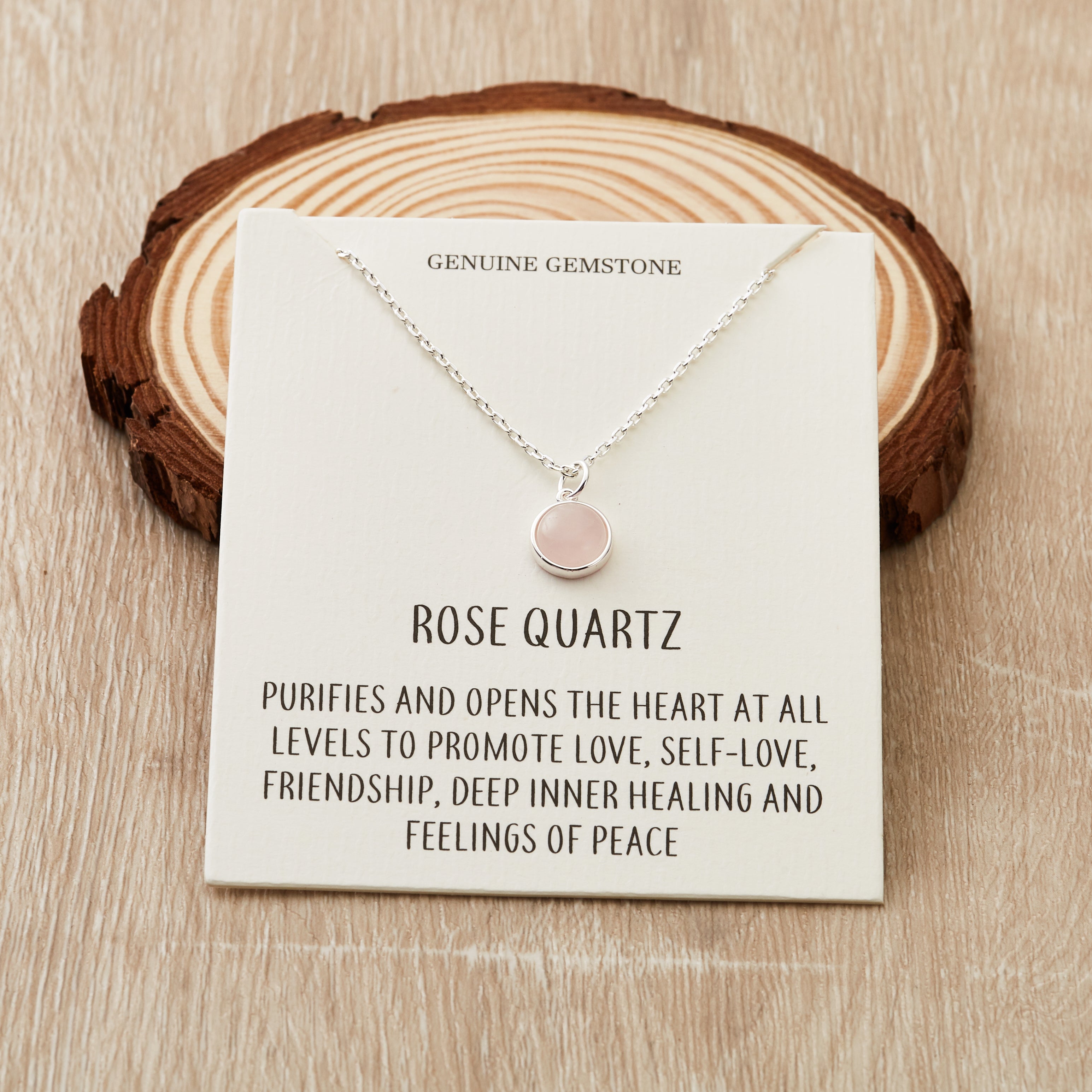 Rose Quartz Necklace with Quote Card