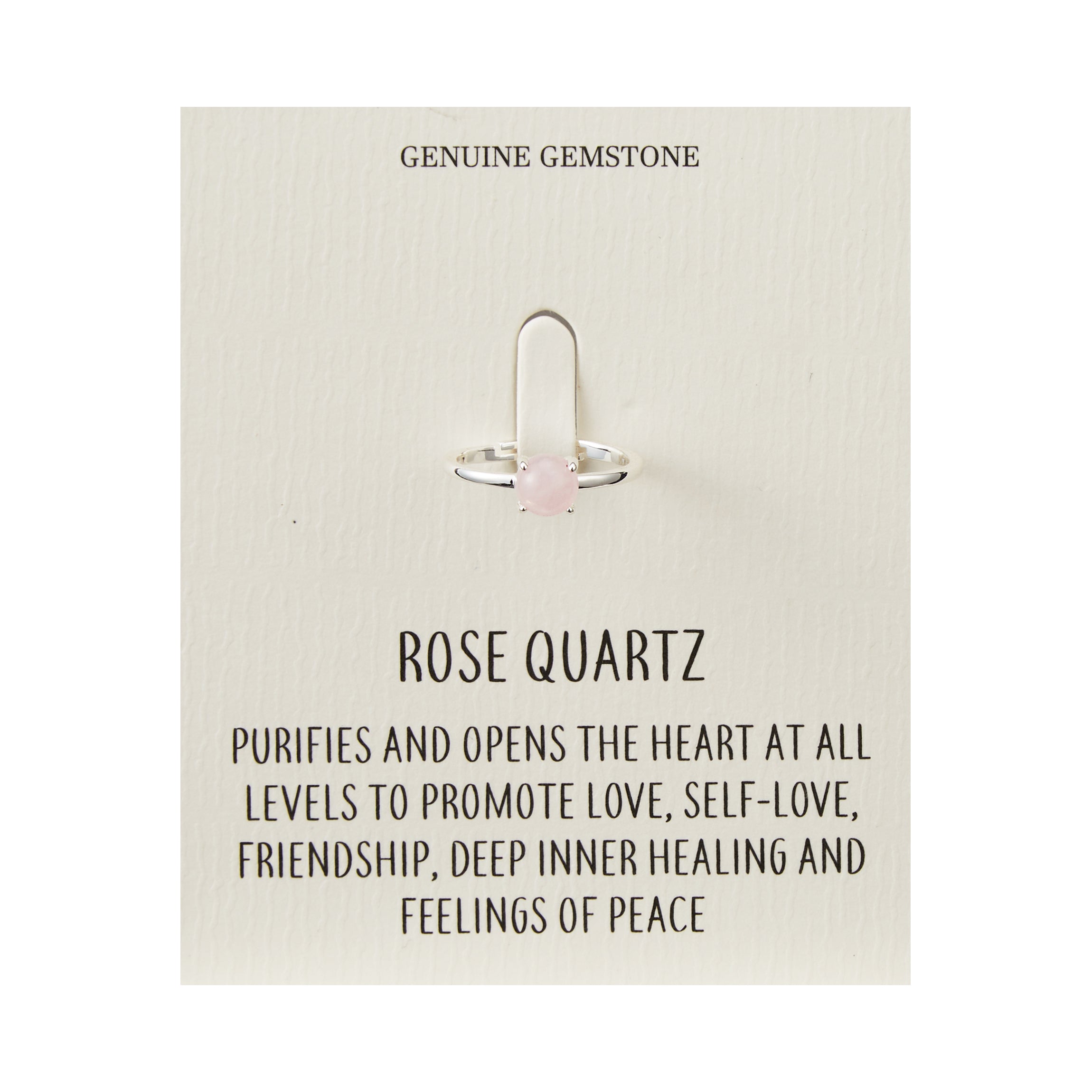 Rose Quartz Adjustable Ring with Quote Card