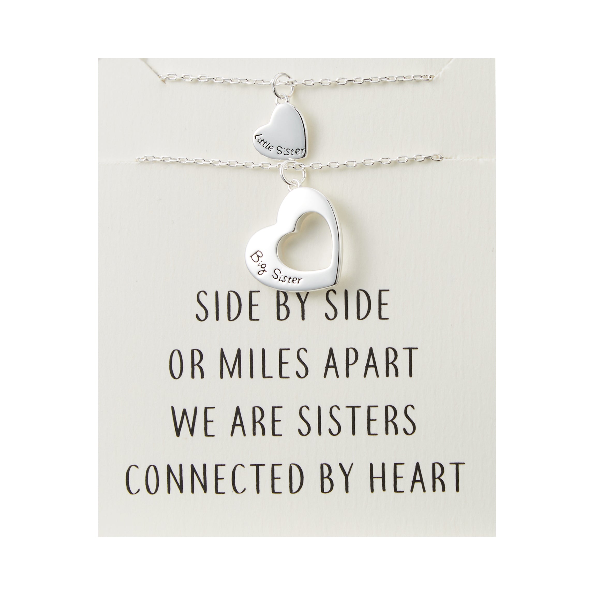 Silver Plated Big Sister and Little Sister Necklace Set with Quote Card