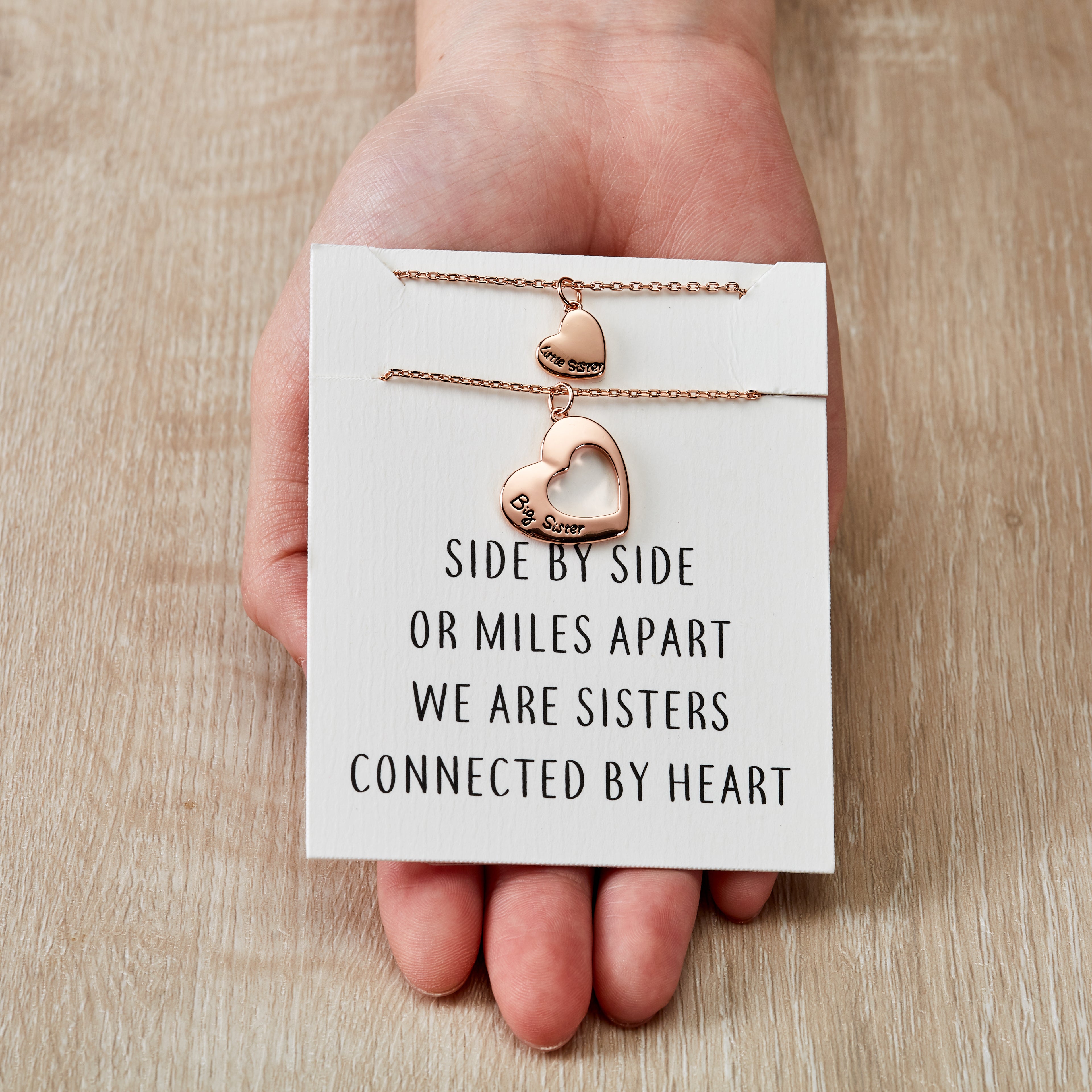 Rose Gold Plated Big Sister and Little Sister Necklace Set with Quote Card